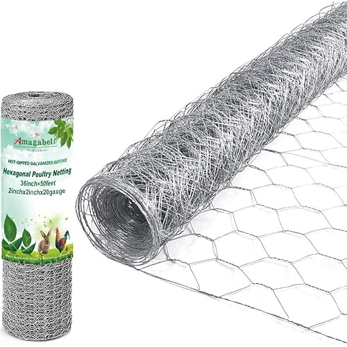 Amagabeli Chicken Wire Fencing Poultry Wire Netting 36inch x 50ft 2 Inch Hexagonal Galvanized Mesh Garden Fence Animal Barrier for Garden Protection Craft Rabbit Cage Dog Roll Chicken Coop Accessories