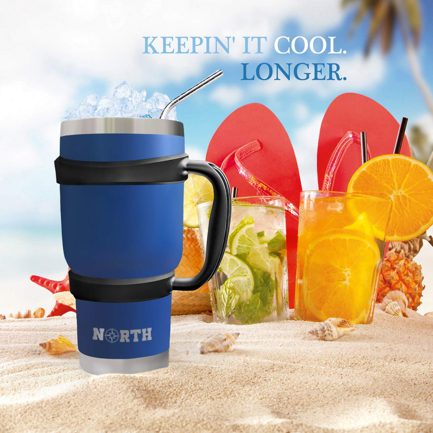Norte Verde Tambor de Acero Inoxidable Juego de 5 Piezas,Aislado al vacío Taza de Viaje para el hogar,la Escuela Cómo Yeti Vaso para Hielo y Beber Bebidas Calientes 30 oz Azul Real