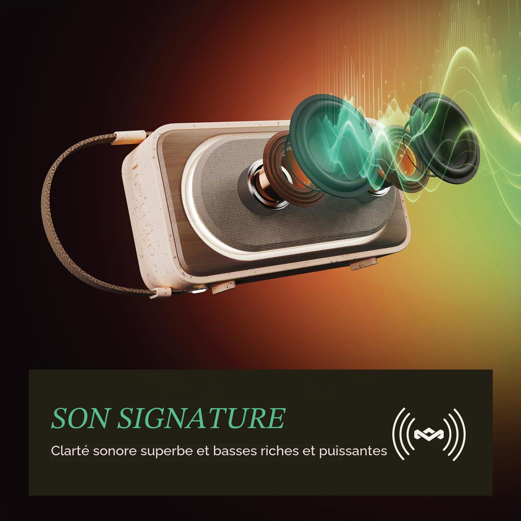 Marley House of Roots Solaire Enceinte Bluetooth Portable - Crème | Petite pour Voyage & Exterieur, Waterproof IP67, 14h De Musique, Haut Parleur Sans Fil Pour Smartphone