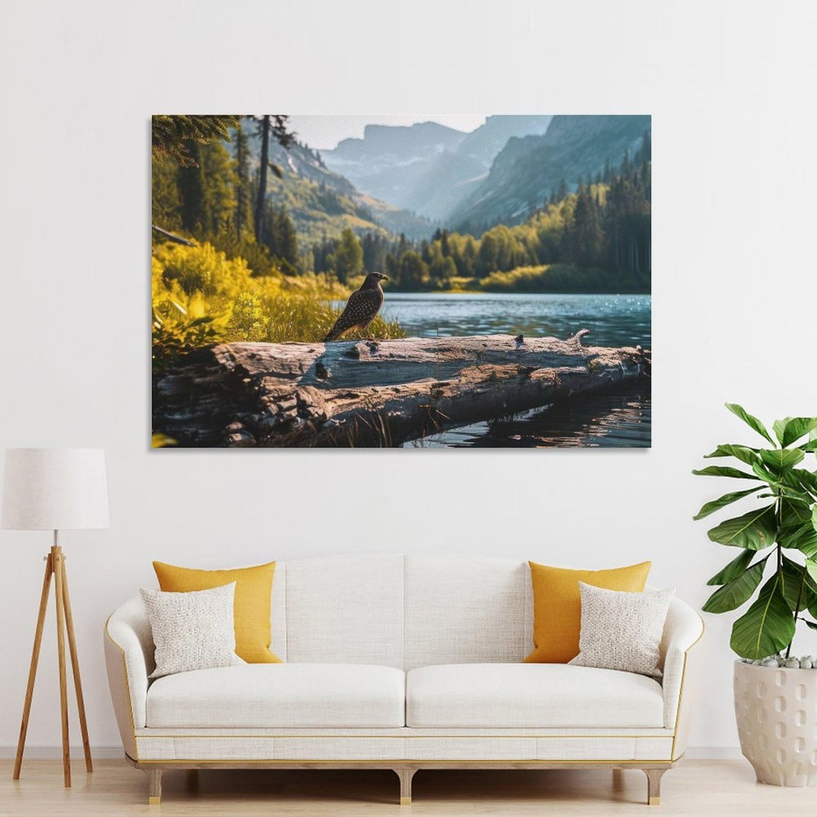 Junmoney Room Decor Wall Art Hawk On A Log Forest, 20x30inch(50x75cm), for Flats, Guest Rooms Or Compact Rooms, Wall Decor with Flexible Room Appeal