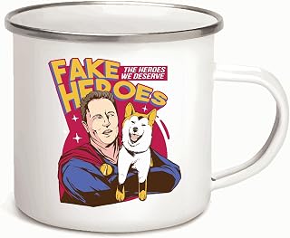 Superhero Gift with Shiba Inu Dog Quote Fake Heroes for Pet Lovers 12oz Enamel Silver Mug