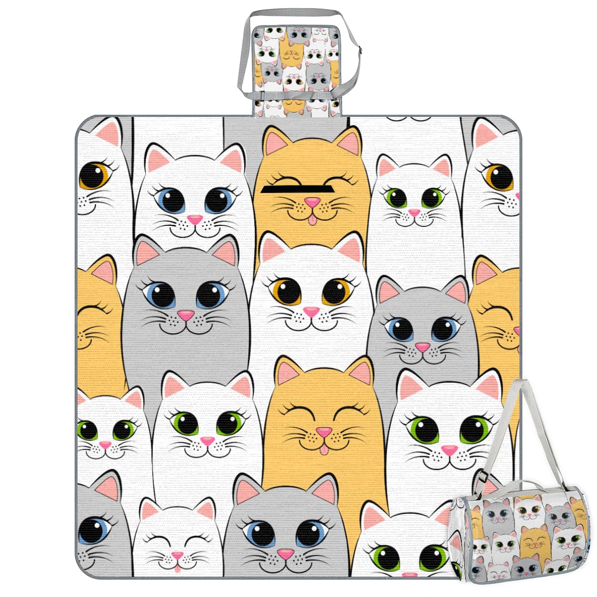 Shimoshe Picnic Blankets 57”x 59”, Cute Cat Waterproof Sandproof Picnic Mat Lightweight Foldable Beach Blanket for Camping Park Grass Beach Outdoor Blanket