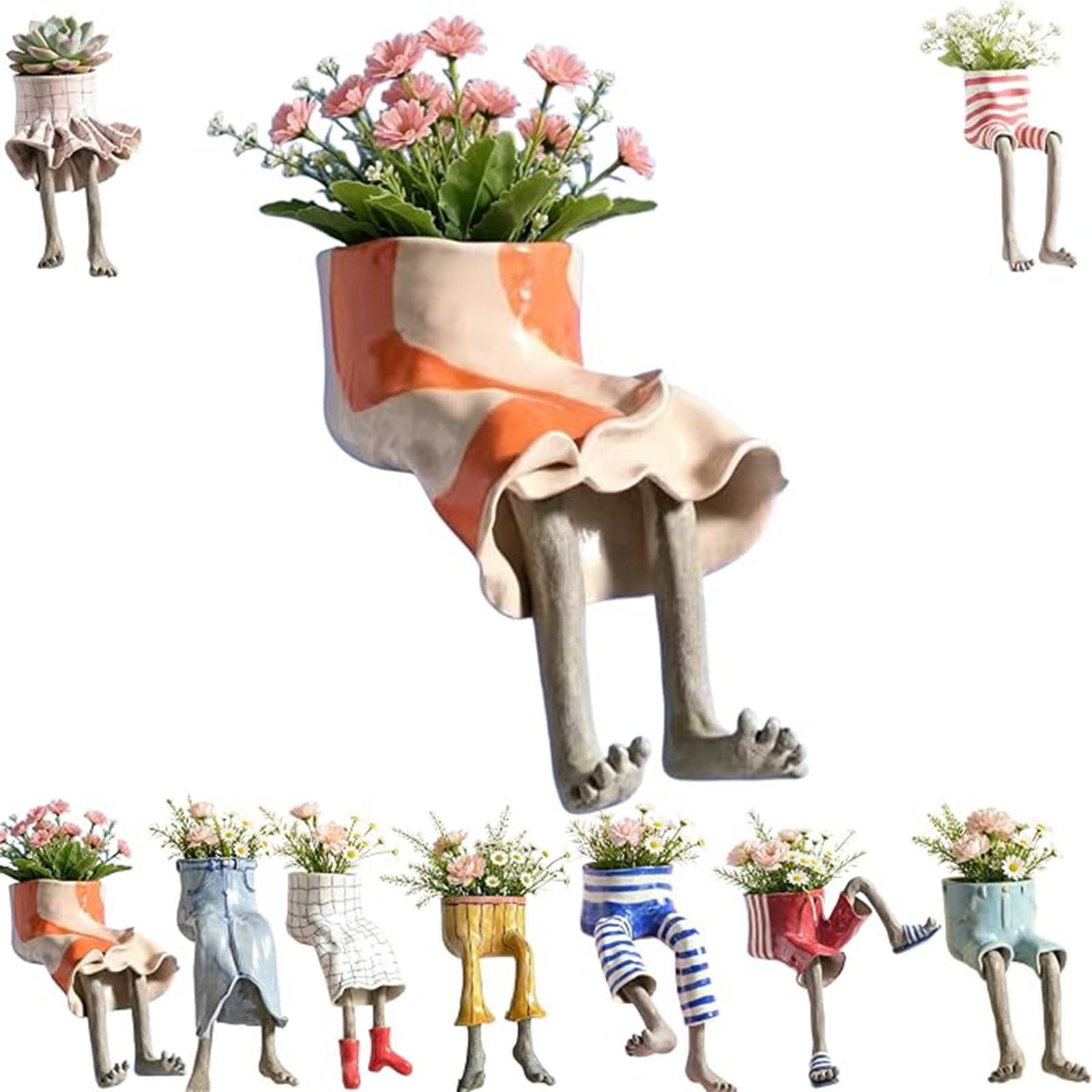 Leggy Planter, Funny Planter Set with Legs, Creative Sitting Human Shaped Resin Planter,Quirky Human Flower Pot Sculpture for Shelf Desk Windowsill Home Office，B