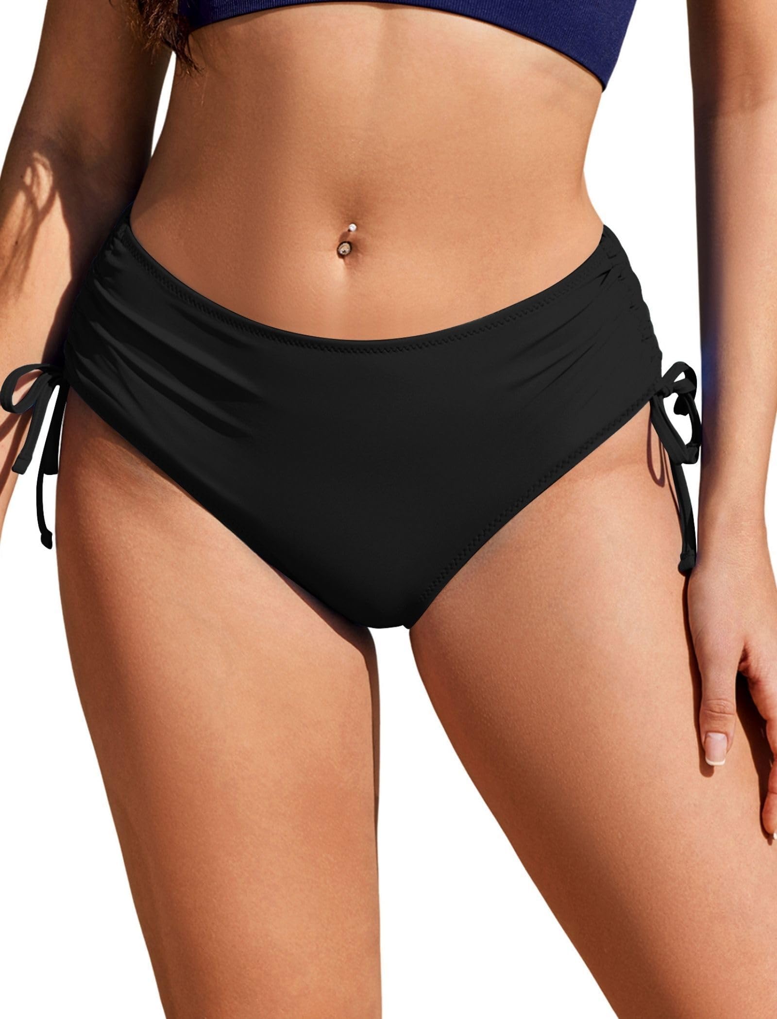 Bikini Bottoms for Women Mid Waist Swim Bottom Full Coverage Swim Bathing Suit Bottom Djustable Side Tie Swim Shorts-image-37