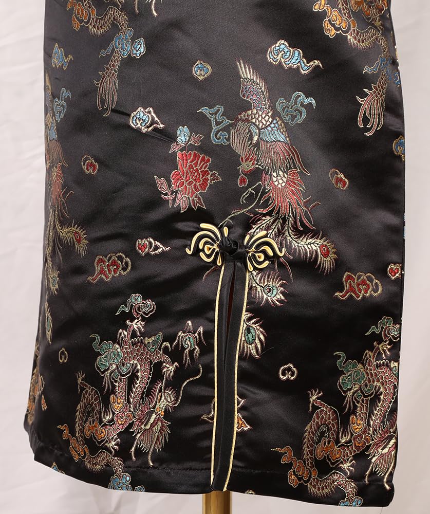 Abito da donna Cheongsam aderente collo alla coreana manica corta slim fit spacco laterale stampa floreale drago mini Qipao