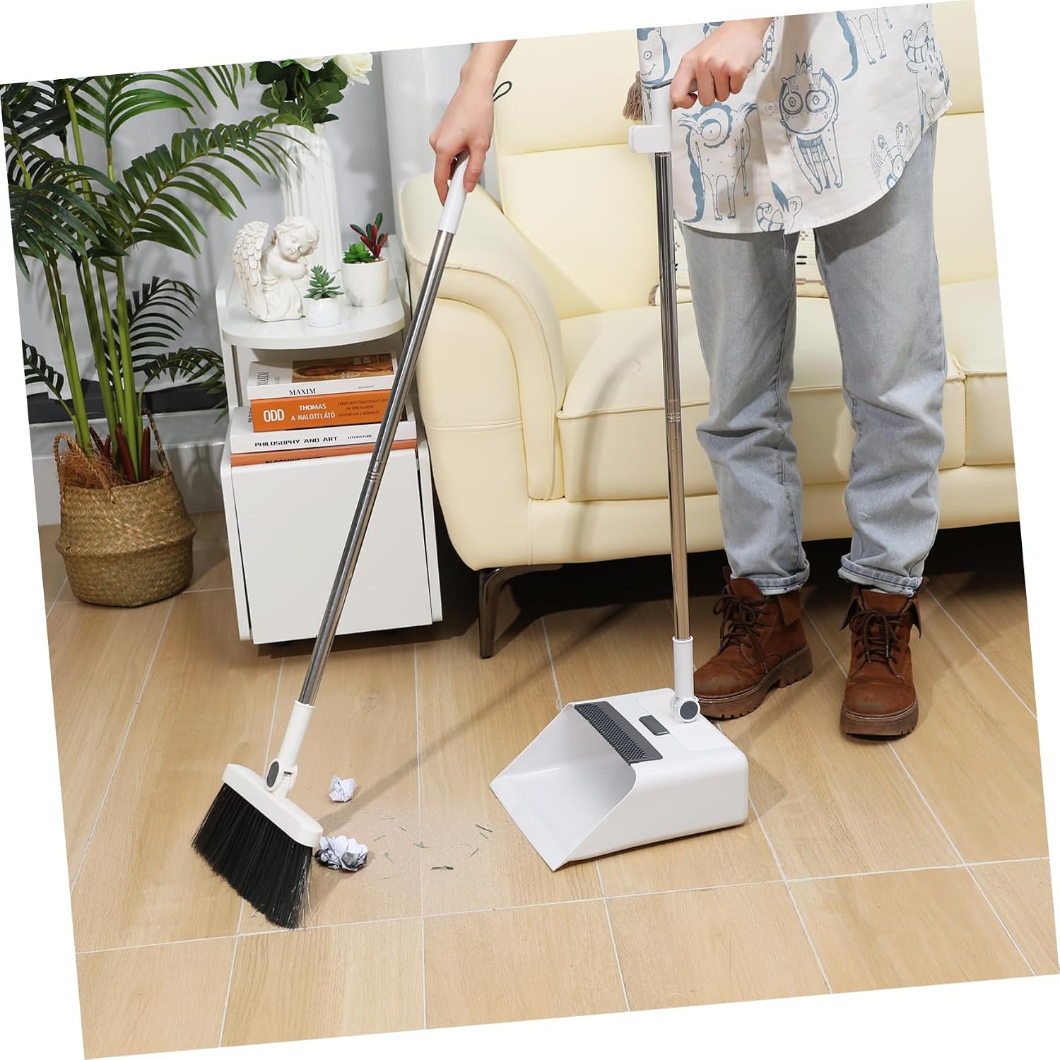 GLEAVI Foldable Broom and Dustpan Set Multi Functional Cleaning Kit with Capacity Dust Pan and Dense Bristles for Indoor Outdoor Use Home Floor Sweeping
