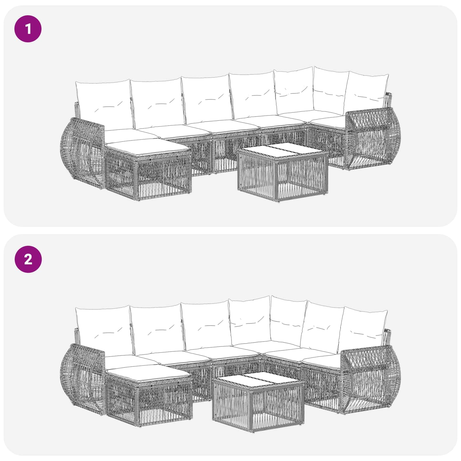 Garten-Sofa-Set, 8-teilig, Polyrattan, dunkelgrau