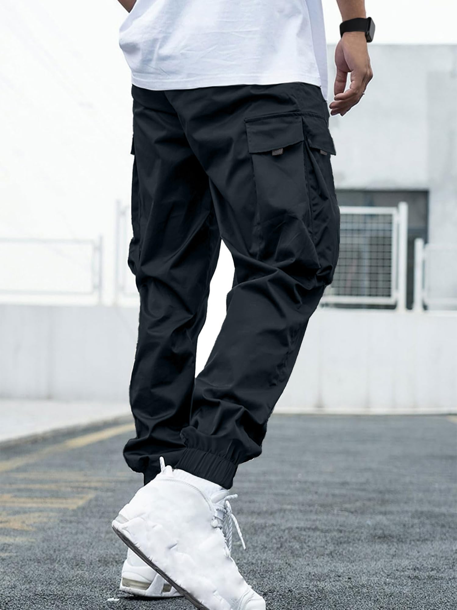 JEMLDL Herren-Cargo-Jogginghose mit elastischem Taillenbund und Kordelzug, Baggy-Jogginghose für Herren