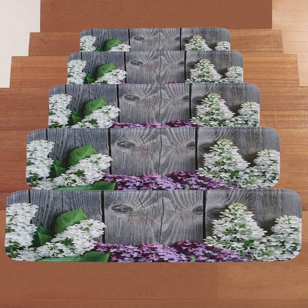 Carpet pads for stairs Stair Treads Carpet Coral Fleece Natural Scenery Tree And Flower Pattern Anti-slip Rug Mute Silent Pads Home Bedroom Door Front Decoration stairs Rugs Hby