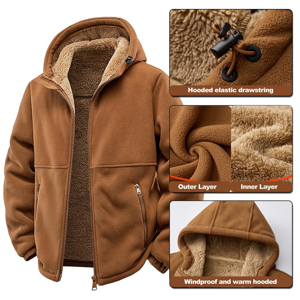 Zielona, XL, bluzy z kapturem Sherpa dla mężczyzn zapinana na zamek zimowa bluza z kapturem z podszewką polarową ciężkie ciepłe kurtki plus size