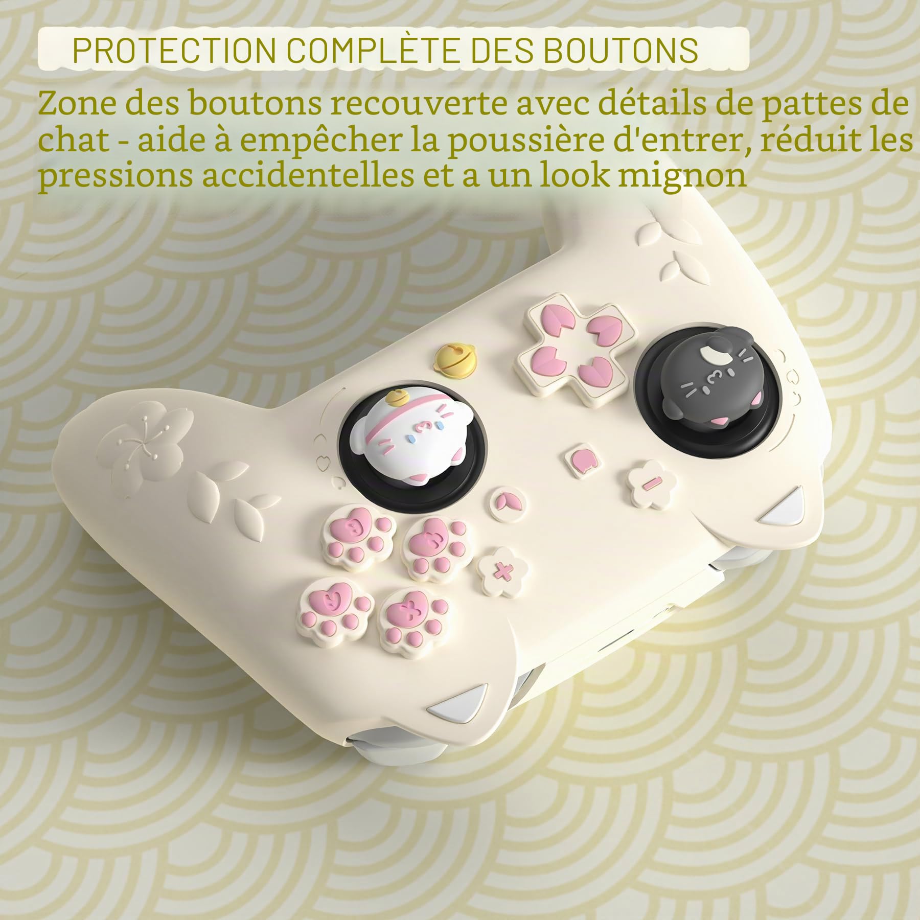 PlayVital Coque en Silicone pour Nintendo Switch 2 Pro Manette Accessoires,Housse Grip pour Switch 2 Pro Controller avec Protections de Boutons Arrière & Capuchon Joystick & Autocollants-Jaune Antique