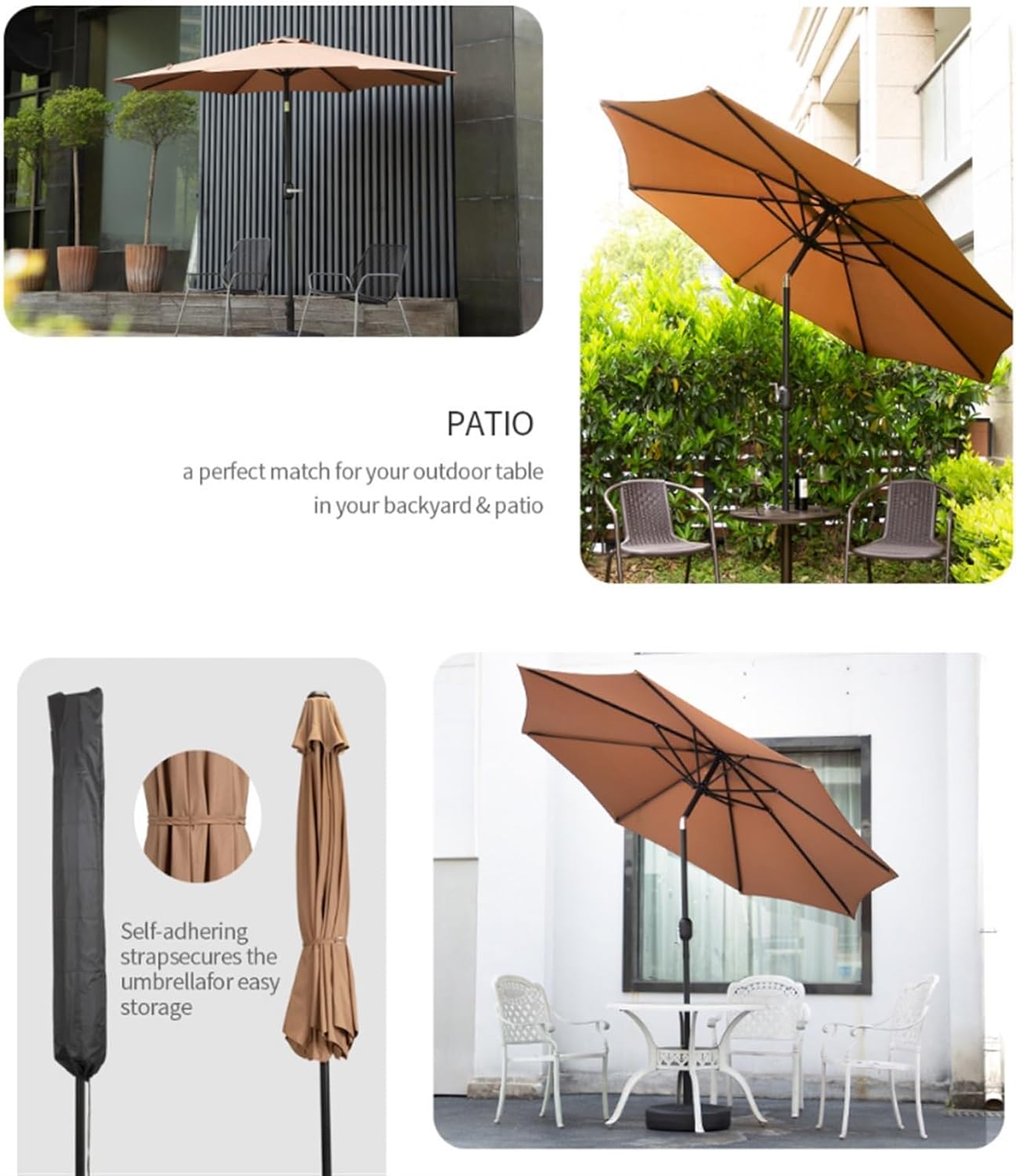 Outdoor Parasol Outdoor Patio Umbrella Outdoor Table Umbrella with Tilt and Crank 8 Steel Ribs Without Base Patio Garden Umbrella(E-2.76 m/9 FT)