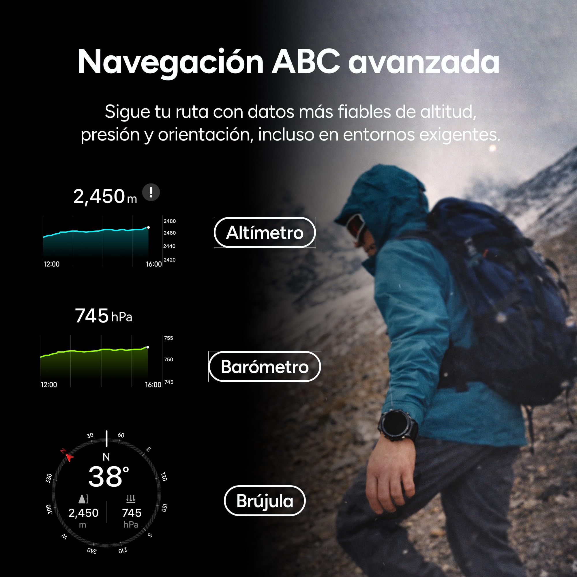 KSIX Explorer 2 Smartwatch Deportivo GPS Dual-Band para Running y Ciclismo, Reloj Outdoor montaña con altímetro barómetro brújula para Senderismo, Trekking, natación 5 ATM, Llamadas, pulsómetro