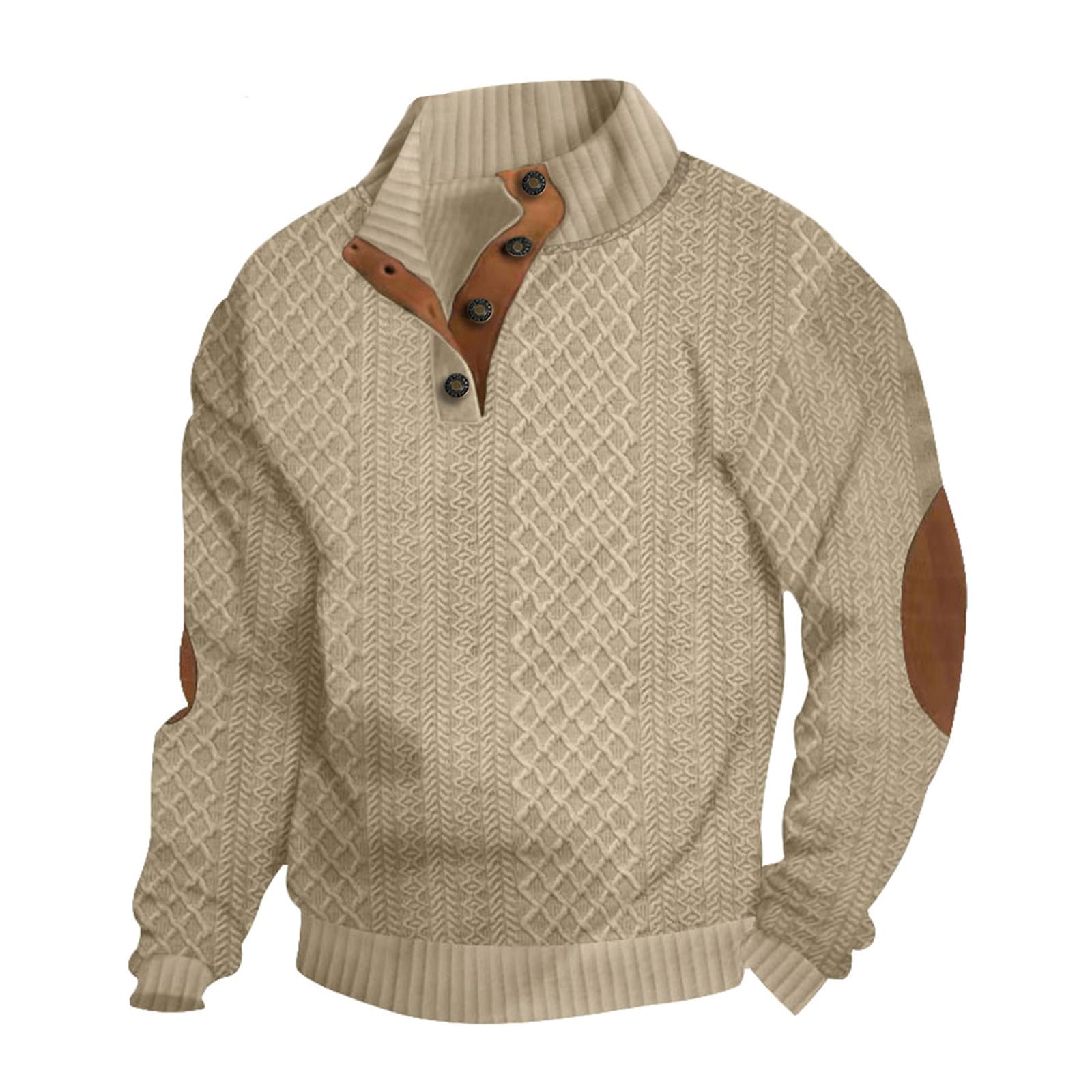 Mens Casual Sweatshirt Pullover Sweater Casual Long Sleeve Stand Collar Quarter Button Sweaters