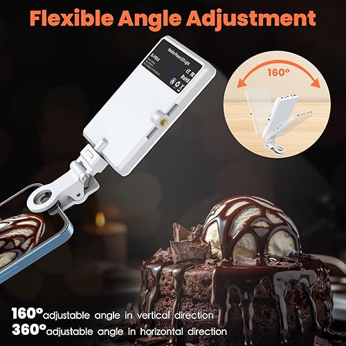 Miniatura 3 de TONEOF Luz portátil para selfie, luz recargable de 60 LED para teléfono con clip y doble agujero de tornillo de 14 pulgadas, luz regulable de 2500
