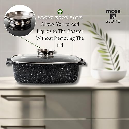 Miniatura 6 de Moss & Stone Olla ovalada de aluminio fundido a presión de 15 pulgadas, compatible con inducción, estufa de gas y placa de cerámica, olla de pasta