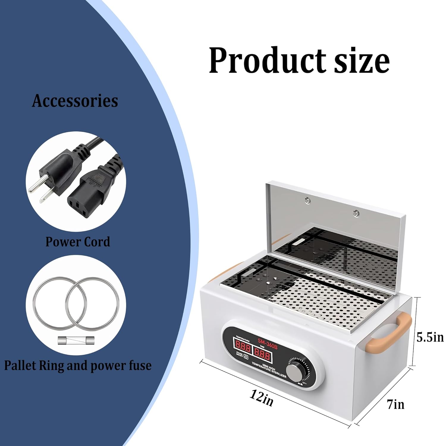 High-temperature sterilizer, 110V 300W, maximum temperature 230℃ (446℉), digital control, hair and nail tool dry heat sterilizer
