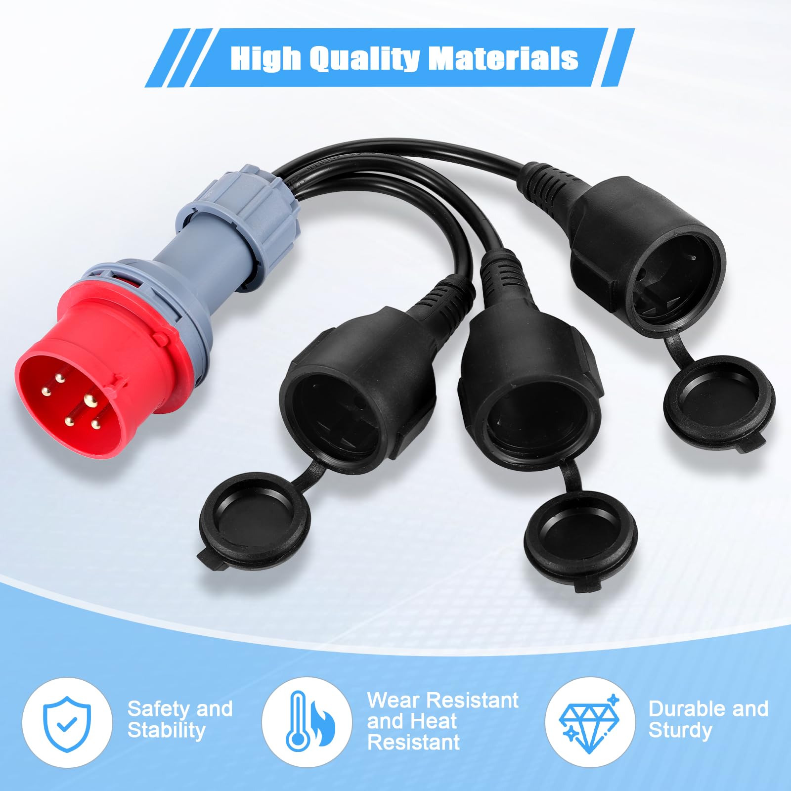 Starvortex CEE Adapter Starkstrom Verteiler 400V Stecker 16A auf 3X230V Schuko Kupplung, 16A Verteiler mit Klappdeckel & Schutzkontaktstecker IP44 für Caravan, Industrie & Außenbereich
