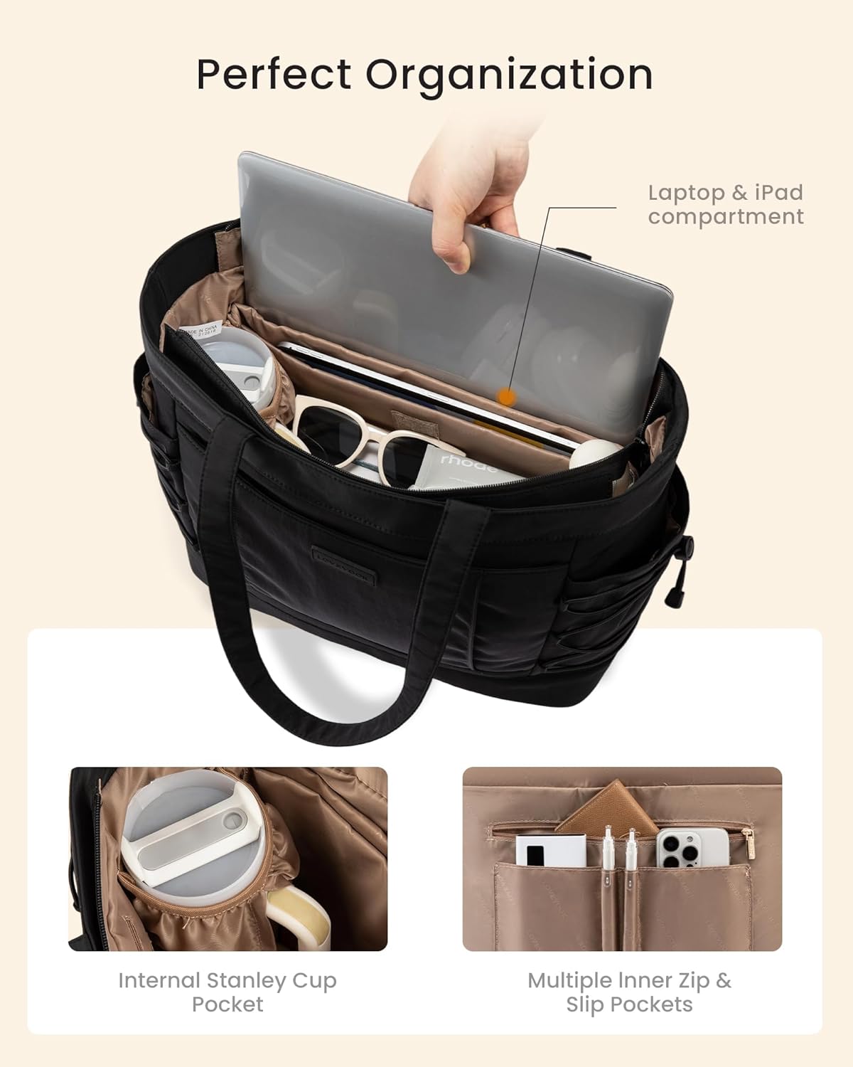 LOVEVOOK Tote Bag for Women, Puffer Tote Bag with Large Cup Holder, Lightweight Shoulder Bag Handbag for Travel, Work, Gym - Image 5