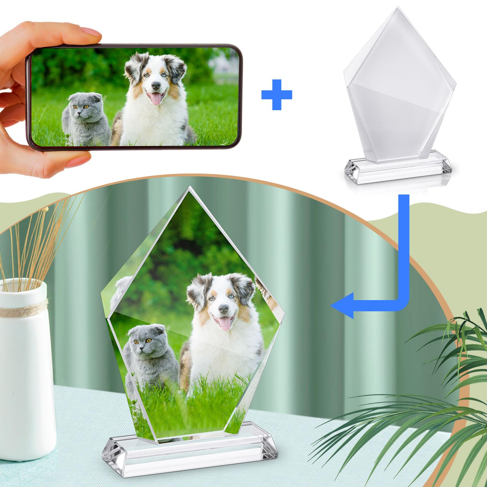 Qunclay 6 Pcs Sublimation Blanks Crystal Sublimation Canvas Blanks Decorative Heat Transfer Photo Frame Crystal Picture Frame for DIY Custom Tabletop Supplies (Irregular,6.1 x 4.3 in)