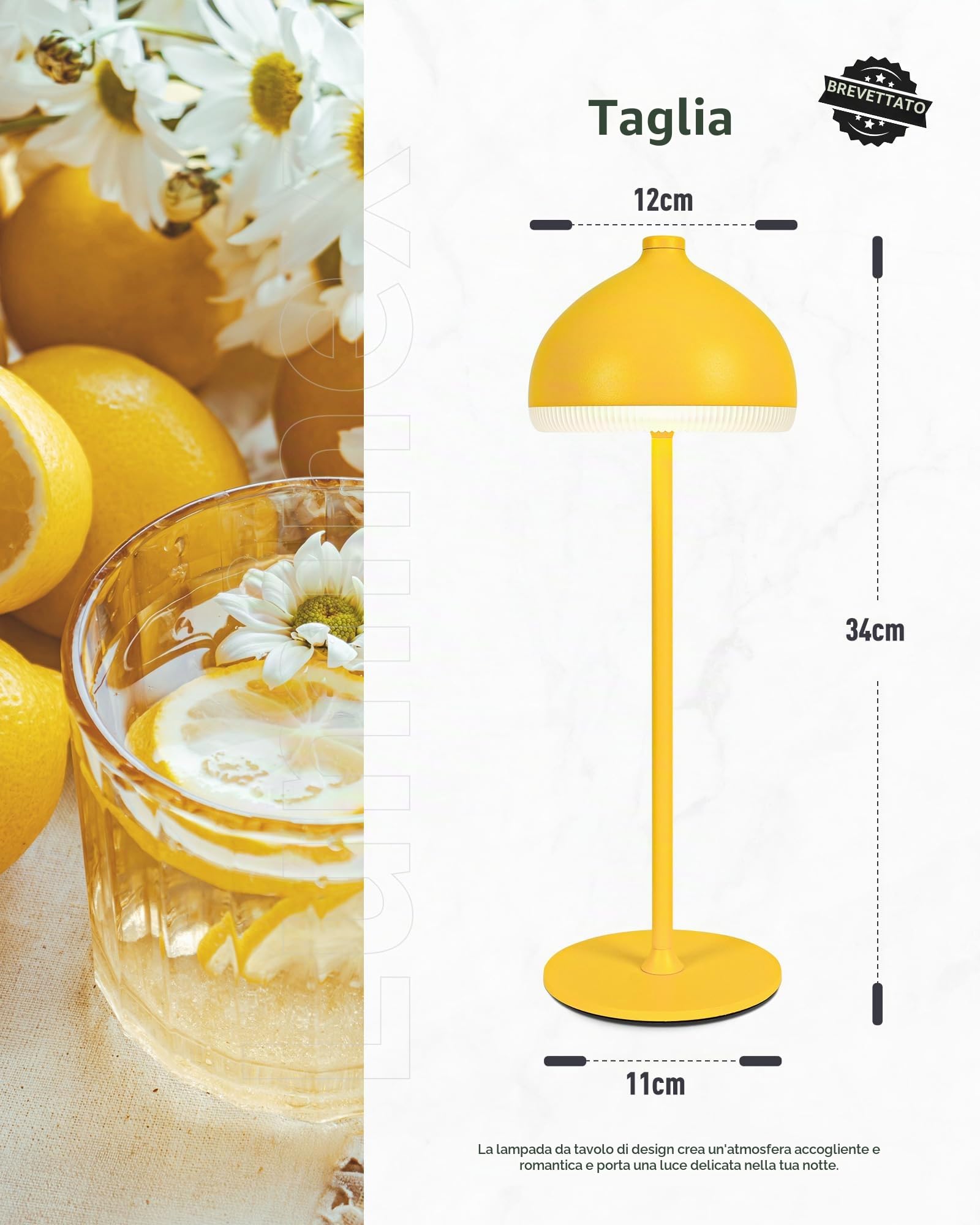 2 Pezzi Lampade da Tavolo Senza Fili Ricaricabile VIOA TL13 | Lampada da Tavolo Ricaricabile,5200mAh, IP54, 3 tonalità – per comodino, soggiorno, terrazza, giardino, balcone e cena,Giallo