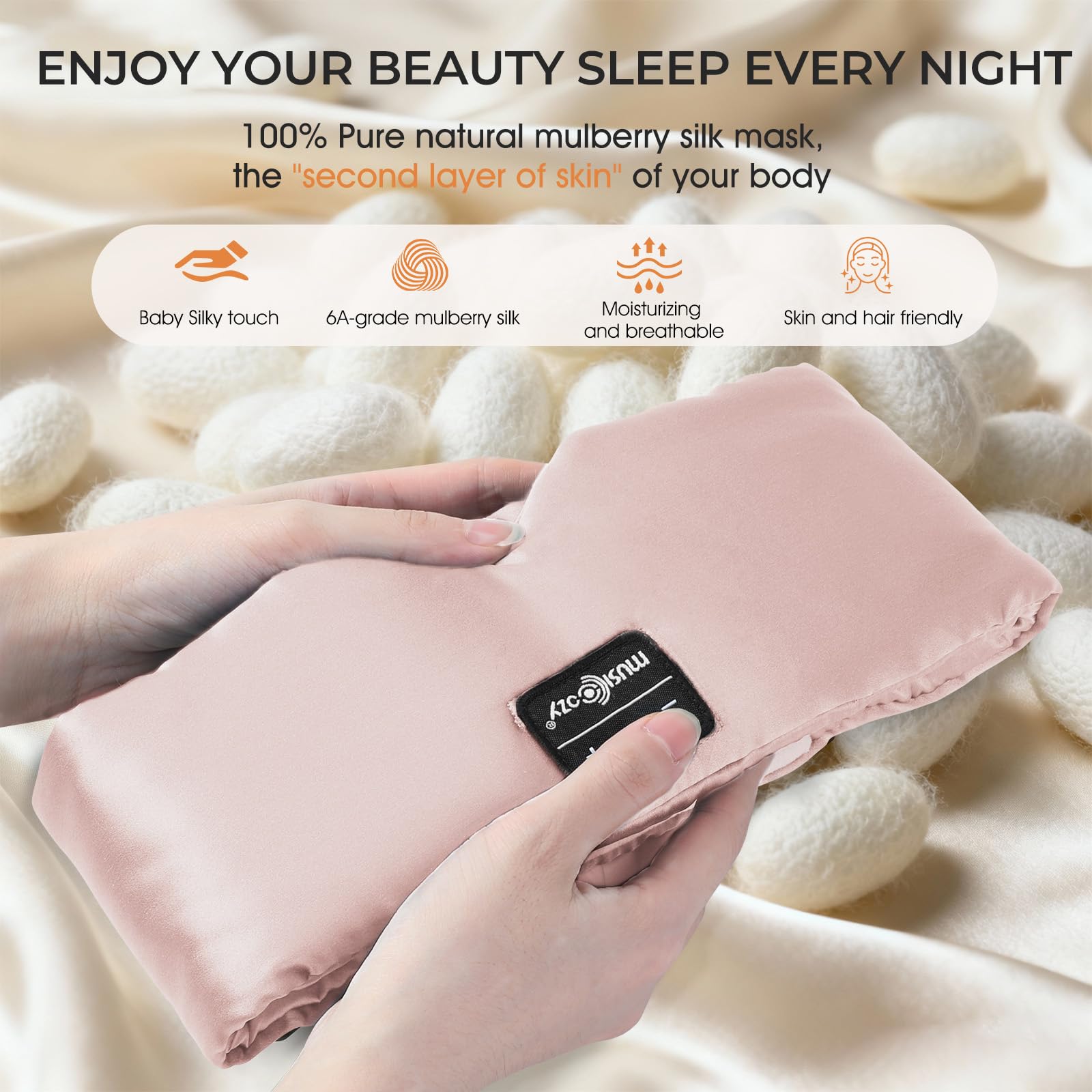Musicozy Antifaz para dormir con auriculares Bluetooth, 100% opaco, para hombres y mujeres, color rosa