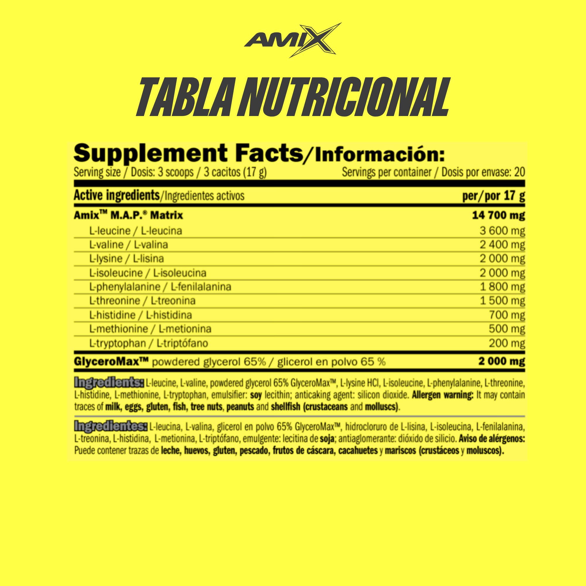 AMIX - Aminoácidos Esenciales - M.A.P. with GlyceroMax - Formato de 340 g - Sabor Natural - Contiene Glicerol Concentrado - Ideal para Tomar Antes del Entrenamiento
