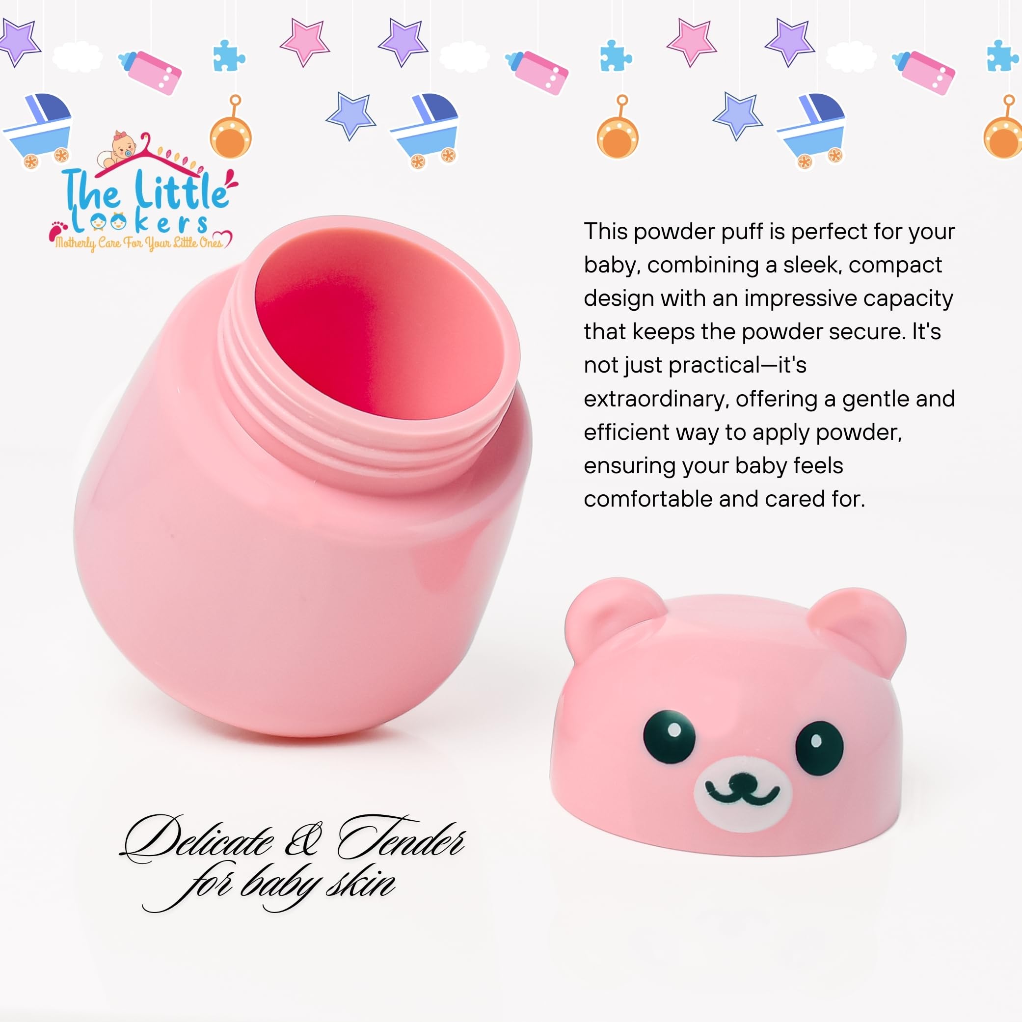 THE LITTLE LOOKERS Portable Baby Skin Care Baby Powder Puff With Box Holder Container For New Born Baby Face & Body (Pink & Blue) - Image 2 thumbnail
