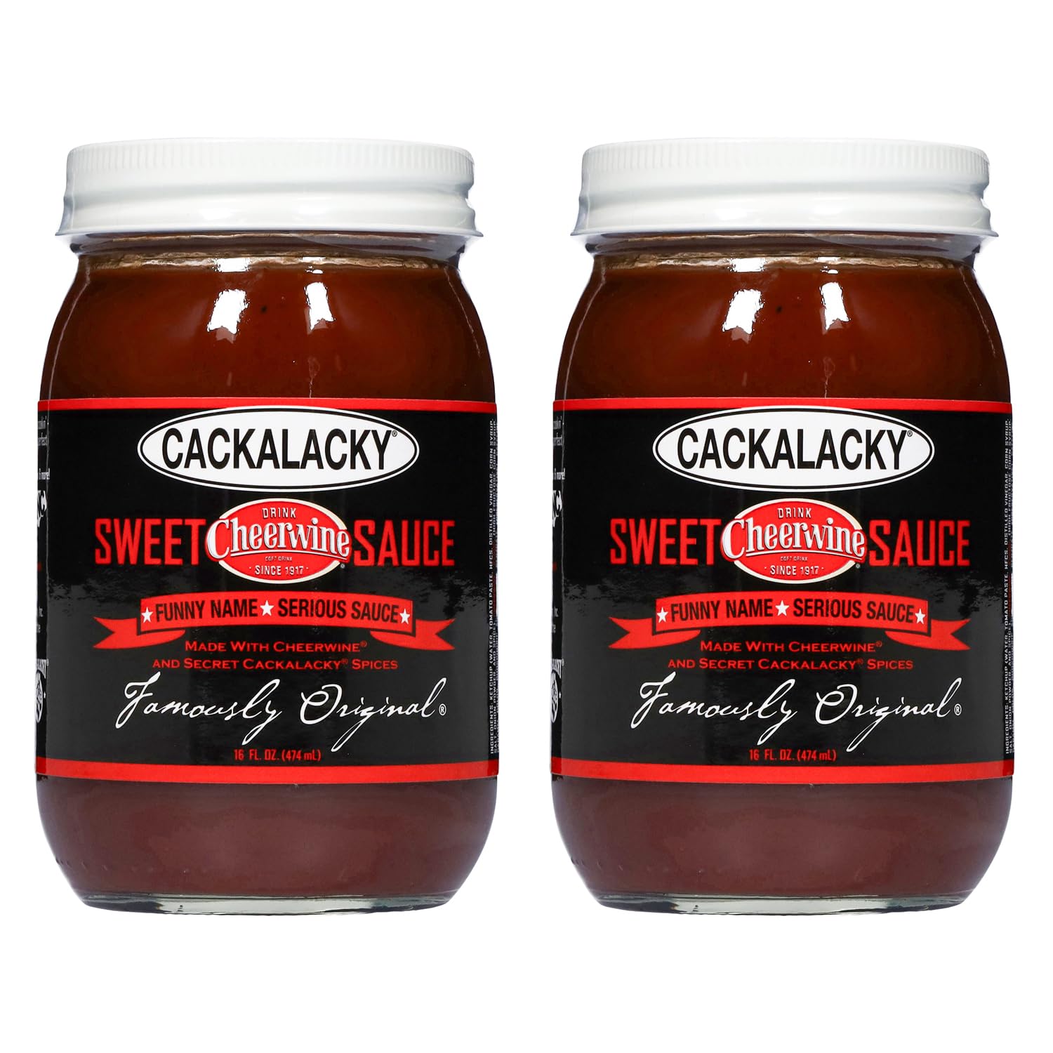 Cackalacky Cheerwine Sweet BBQ Sauce Gift Set - 2-Pack, 16 oz Jars, Cherry-Flavored Gourmet Sauce, Perfect for Grilling, Marinades & Dips
