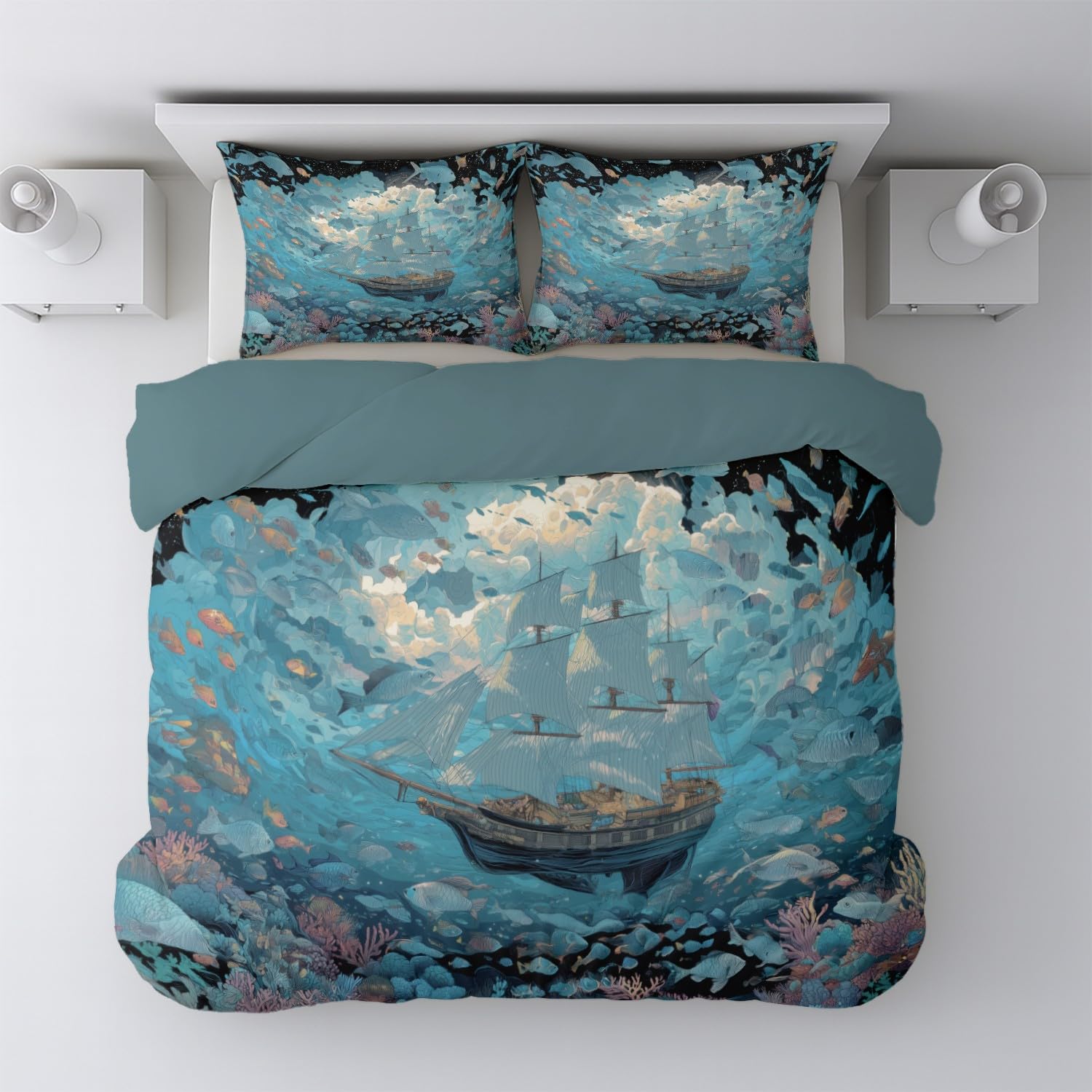 Zestaw pościeli, Anime Blue Zipper, Fantasy Ocean Candle Super Soft And Lovely Microfiber Bedding Bedding 3 Pieces, Duvet Cover 260x240cm And Covers
