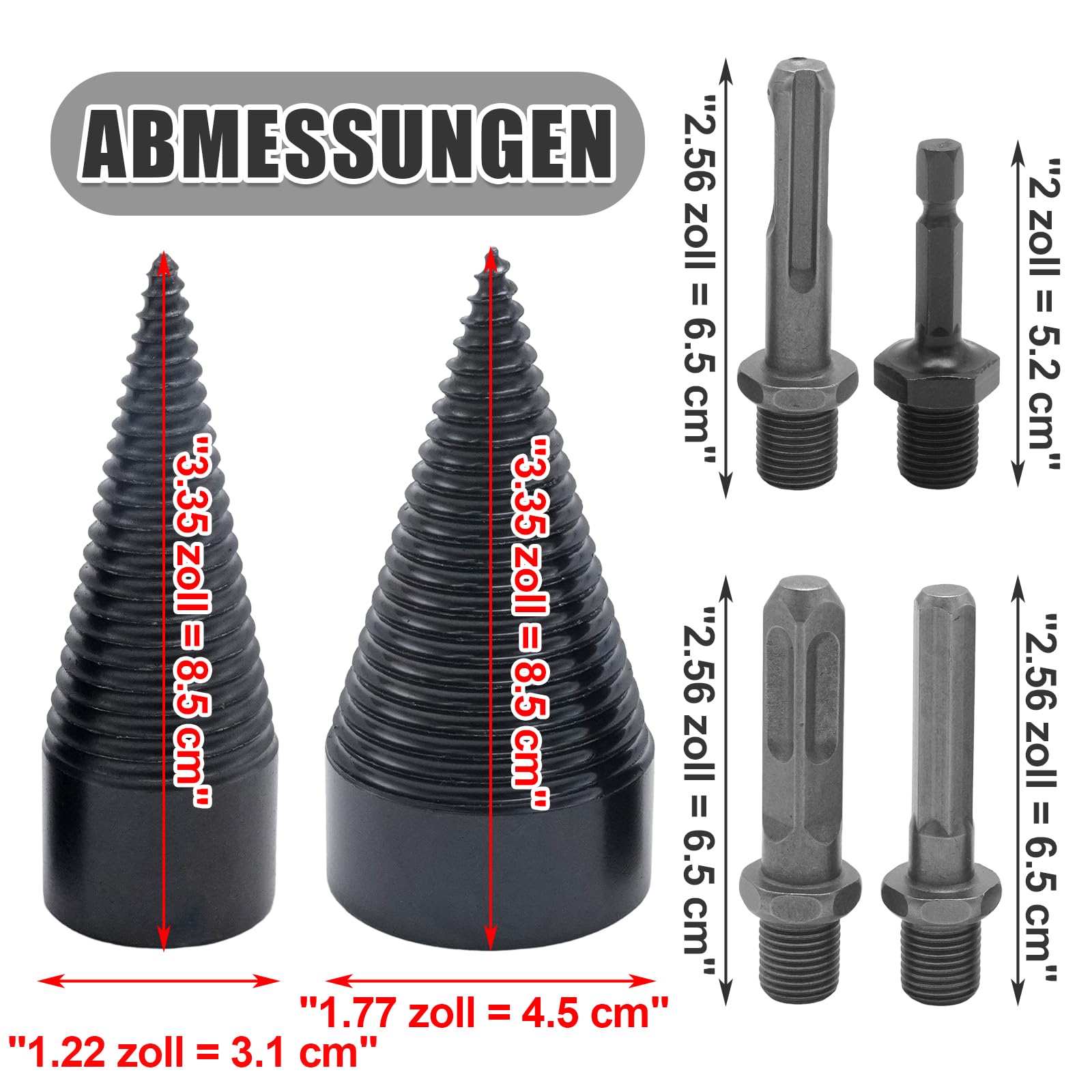 Divisor de madera de 45 mm y 32 mm con 4 ejes de perforación, divisor de madera, herramienta de división de madera, adecuado para el uso en casa, al aire libre y en el jardín