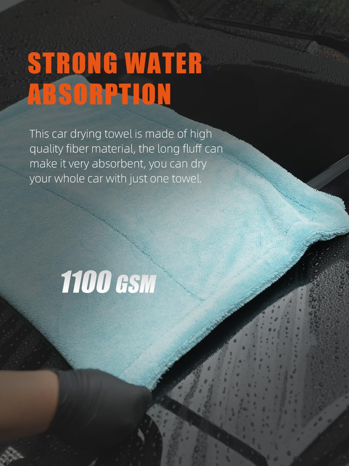 SPTA Asciugamano per asciugatura auto, in microfibra, antigraffio, 1 confezione ultra assorbente per dettagli auto, 650 g/m², 68,1 x 91,9 cm, blu acqua, MT037