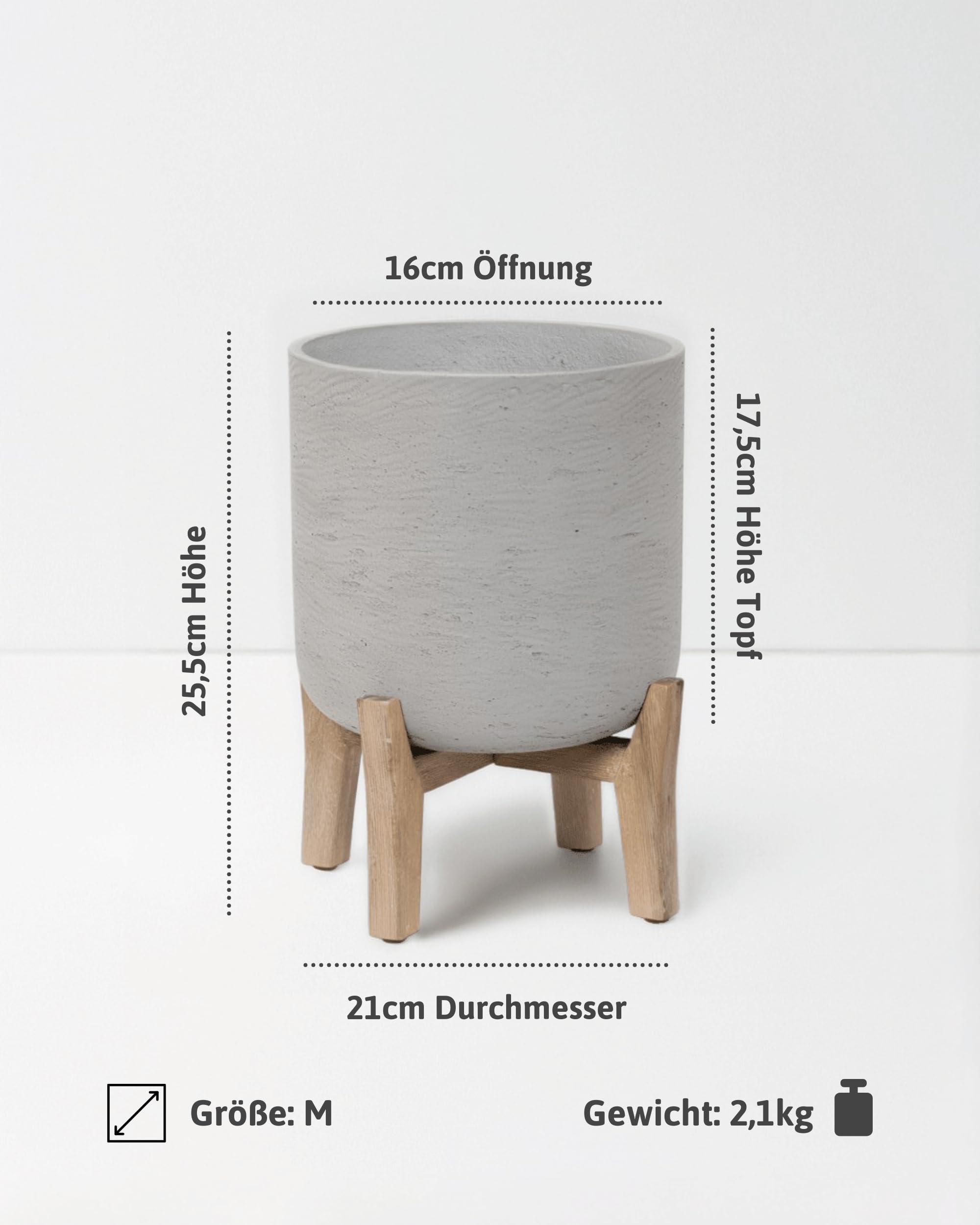 Charlie Feet Low | Handgefertigtes Pflanzgefäß auf Holzfüßen (M Ø:21 H:25,5 cm, Grau) | Pottery Pots
