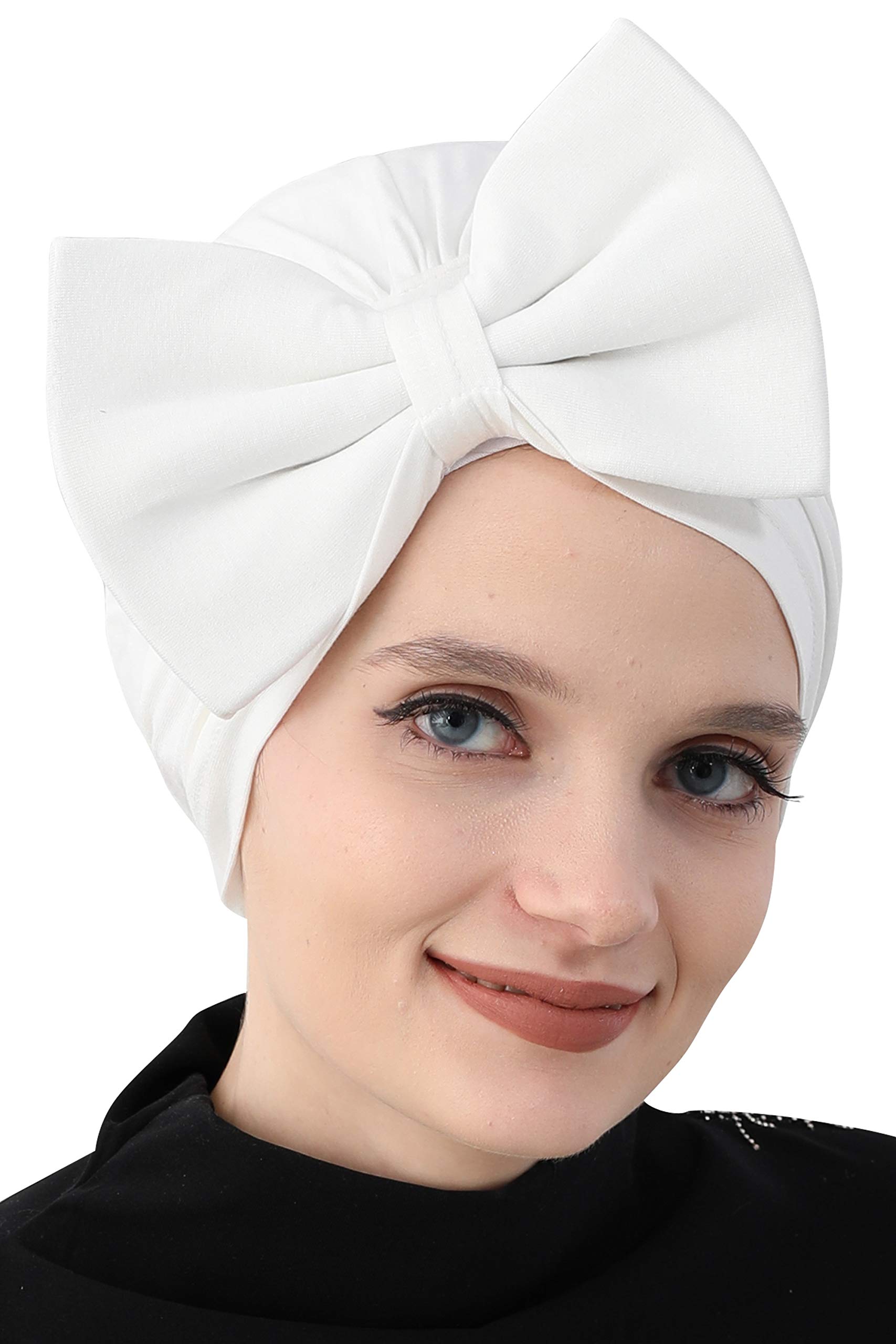 Aisha's Design Women's Ivory Instant Turban Head Wraps, Ready To Wear Head Scarf For Uk,Turbans For Chemo Headwear For Uk, Turban Headbands For Scarf With Bow For Uk