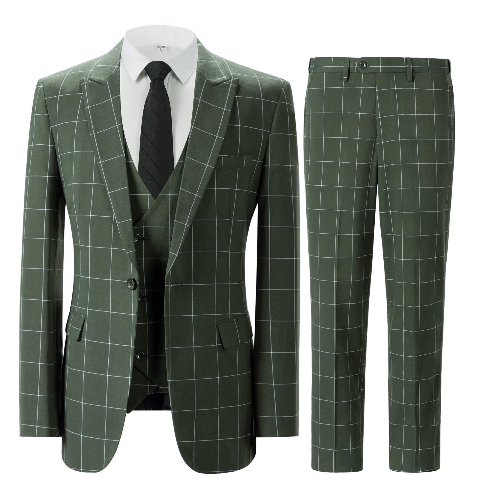 Solovedress Anzüge für Herren 3 Teilig Klassischer Karierter Herrenanzug Sakko Hose Weste für Hochzeiten und Geschäft
