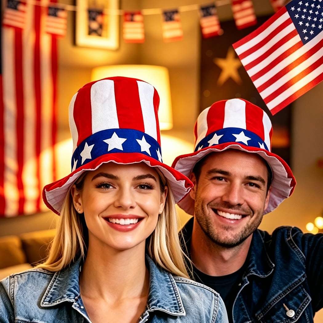 4th of July Top Hat Star Red White Blue Hat Patriotic American Flag Hats Independence Day Accessories for Women Men