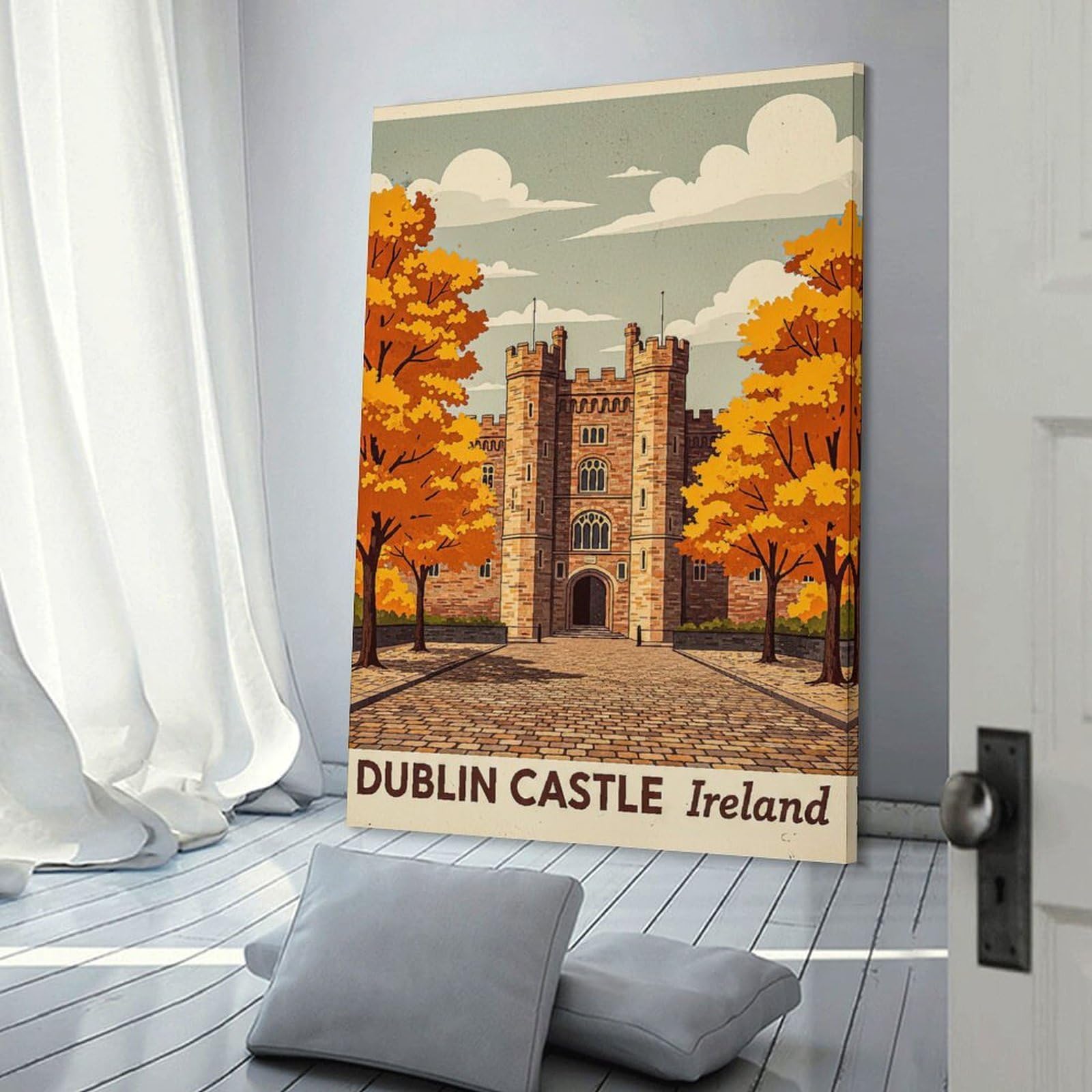 Junmoney Dublin Castle Ireland Autumn Canvas Wall Art, 24x36inch(60x90cm), for Living Room, Bedroom, Office Or Hallway, Versatile Wall Decor for Many Rooms