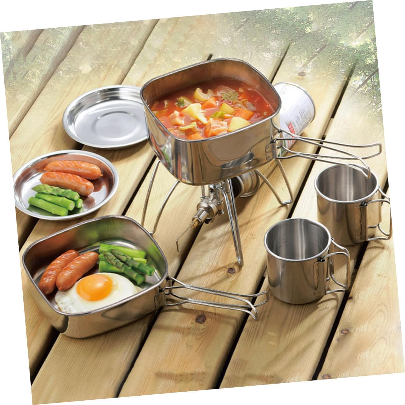 balacoo Camping Cookware Kit of Pots Pans Lightweight Stainless Steel Picnic Cooking Outdoor Picnic Supplies