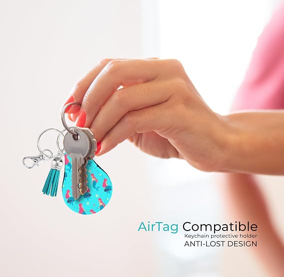 Jolitee Neoprene Compatible with Apple AirTag Case Keychain – Durable & Stylish Holder with Secure Ring and Clip (Mermaid)