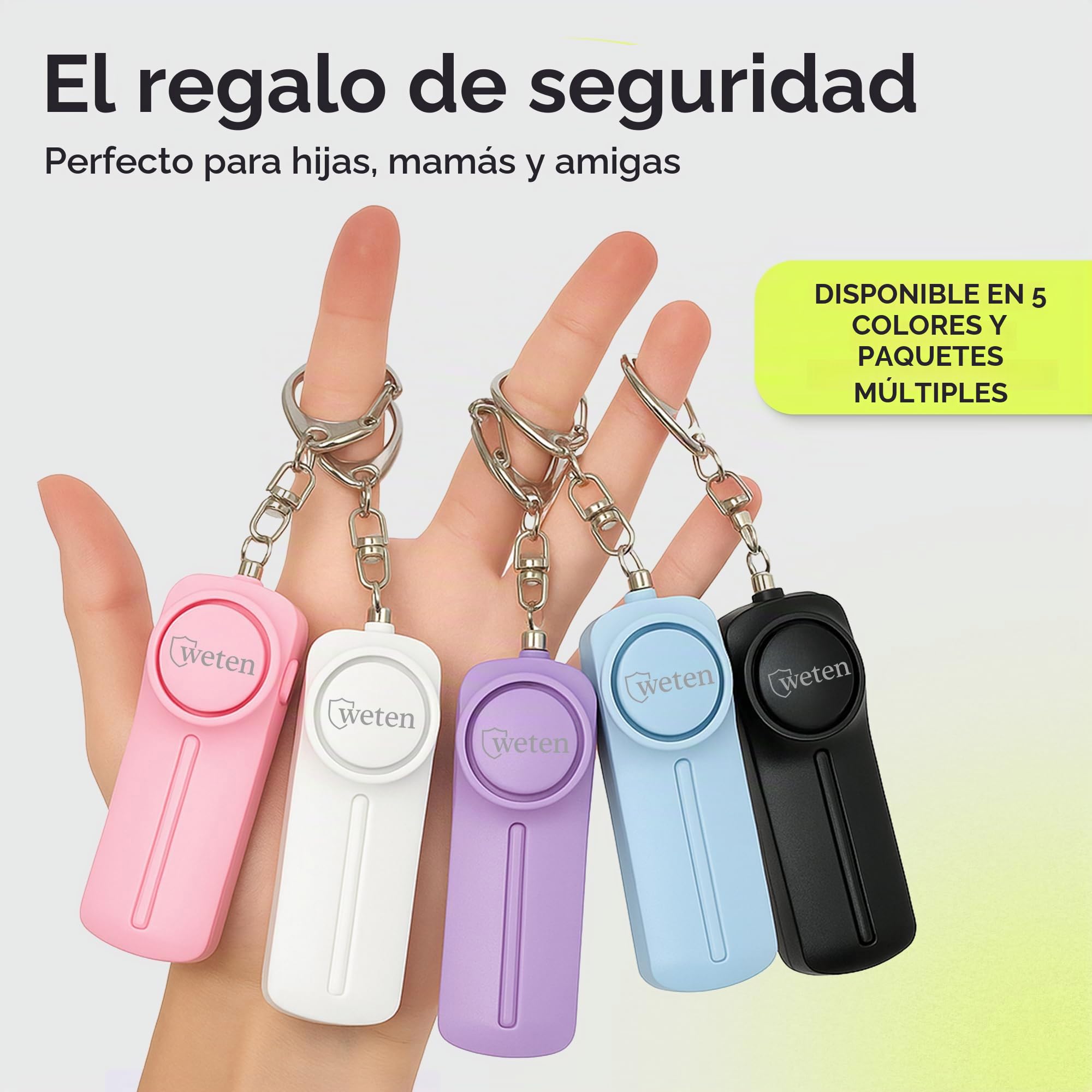 WETEN - Llavero de alarma personal de autodefensa - 130 dB con luz LED - Alerta de emergencia llavero silbato para mujeres, hombres, niños, personas mayores y corredores