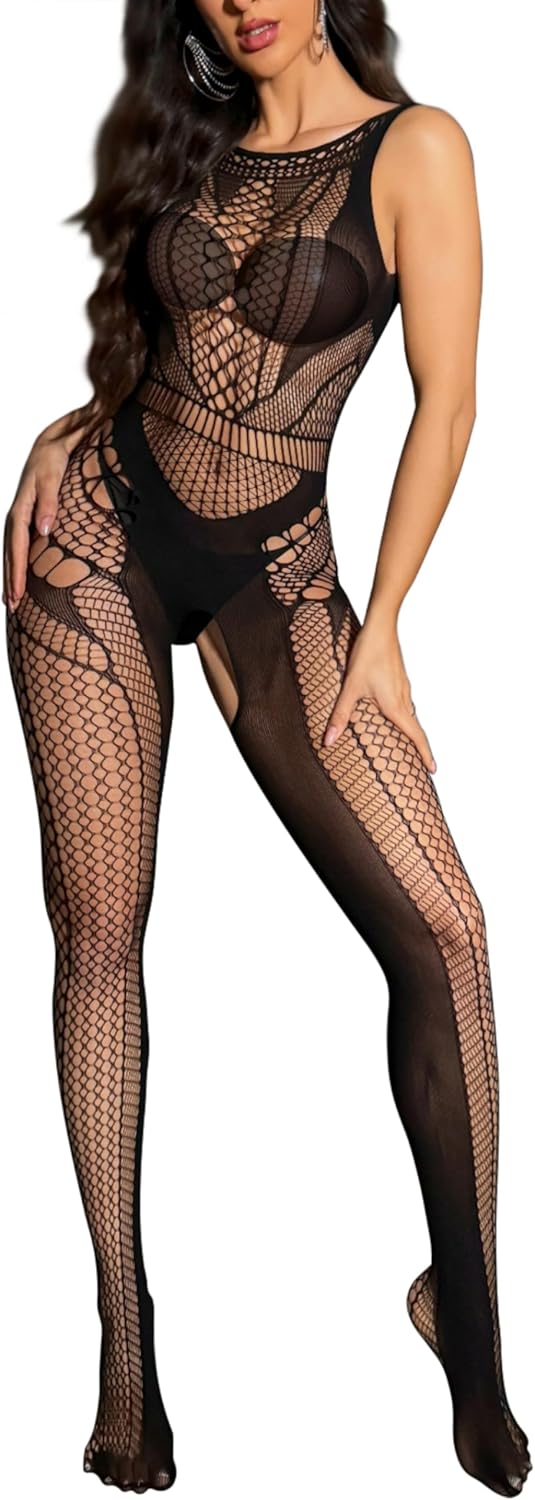 Sexy Lingerie Fishnet Bodystocking Exotic Mesh Bodysuit Lingerie One Piece rave outfits for women Clubwear Jumpsuit