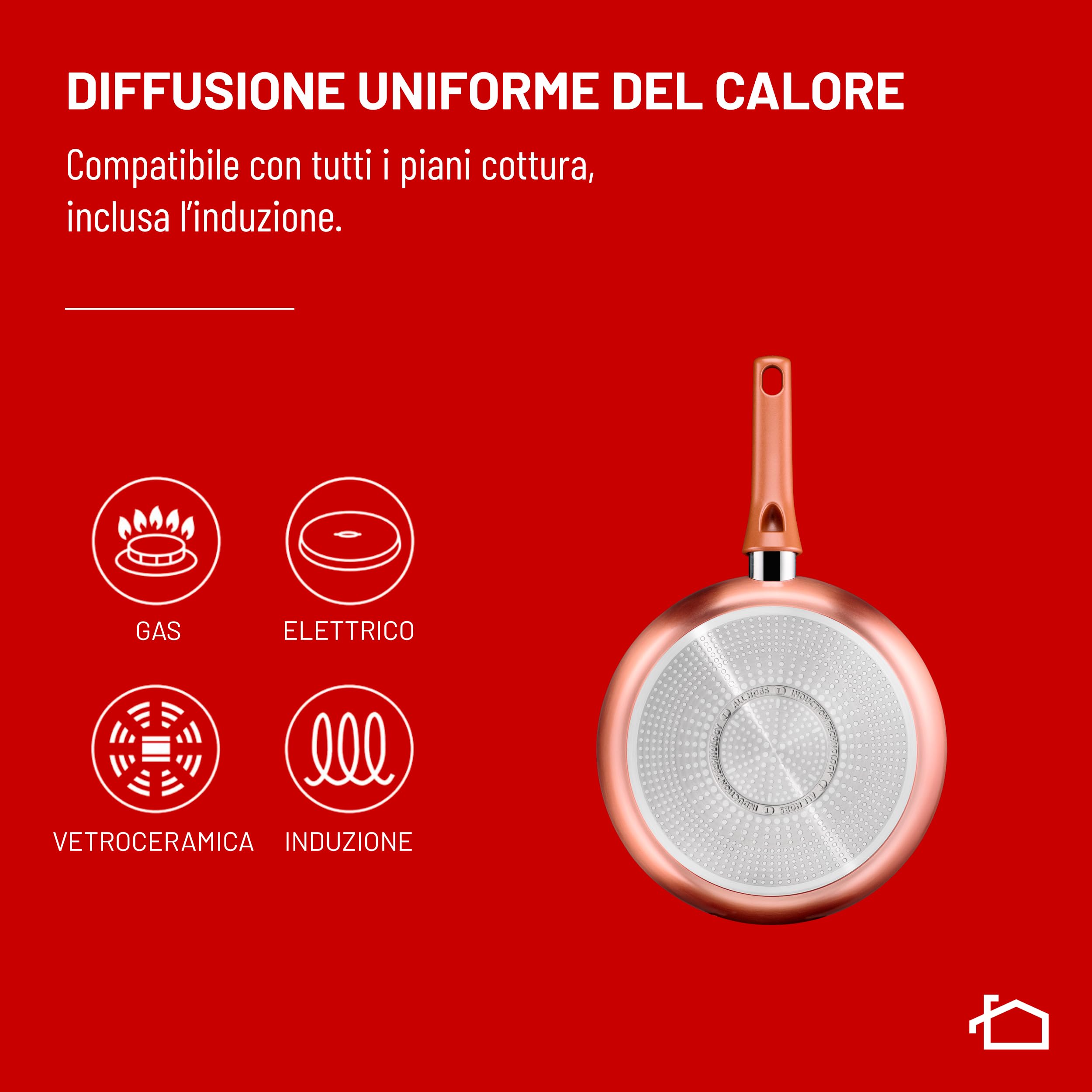 Lagostina Rosé, Padella Antiaderente Ø 24 cm, Rivestimento Titanium, Indicatore di Calore Thermo-Signal, Manico Rivettato, Compatibile con Induzione, Colore Oro Rosa