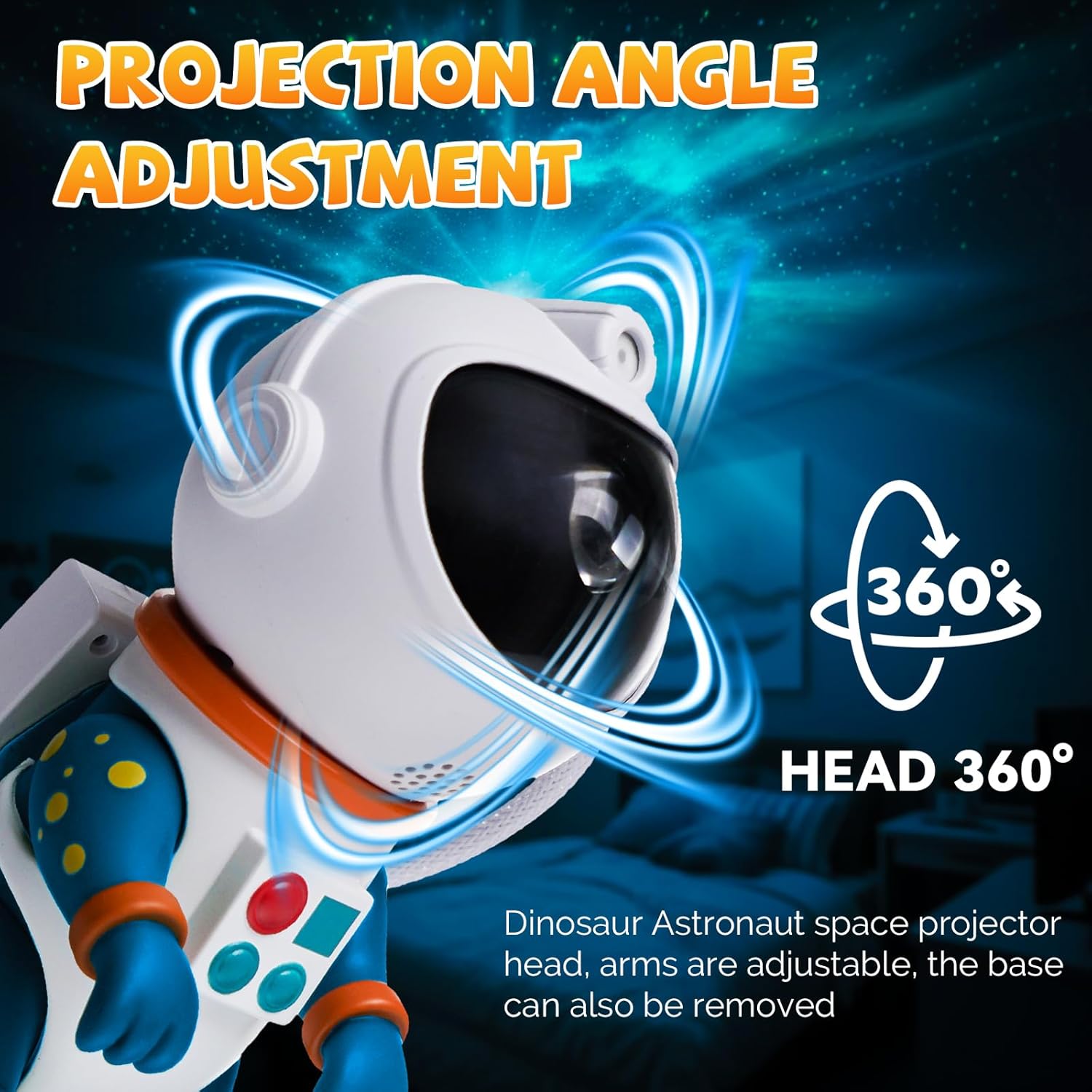Dinosaur Astronaut Galaxy Star Projector Night Light, 8 in 1 LED Space Planetarium Lamp, 360° Rotating with Remote & Timer, Kids Adults Bedroom Decor, Christmas Birthday Gifts (Blue)