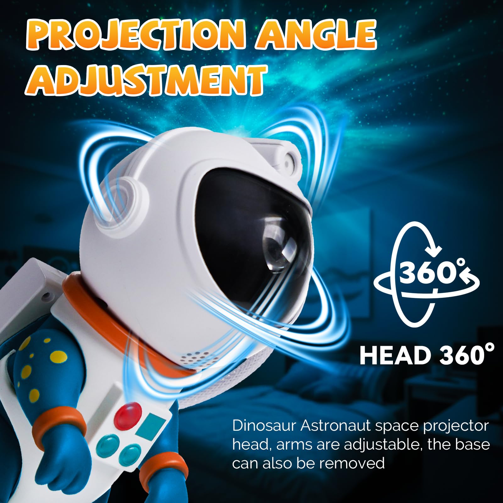 ZONSUSE Projecteur Ciel Etoile Dinosaure Astronaute, Veilleuse Galaxy avec 8 Modes, Rotation 360°, Télécommande & Minuteur, Lampe Ambiance Chambre pour Enfants, Adultes, Fêtes & Cadeaux (Bleu)