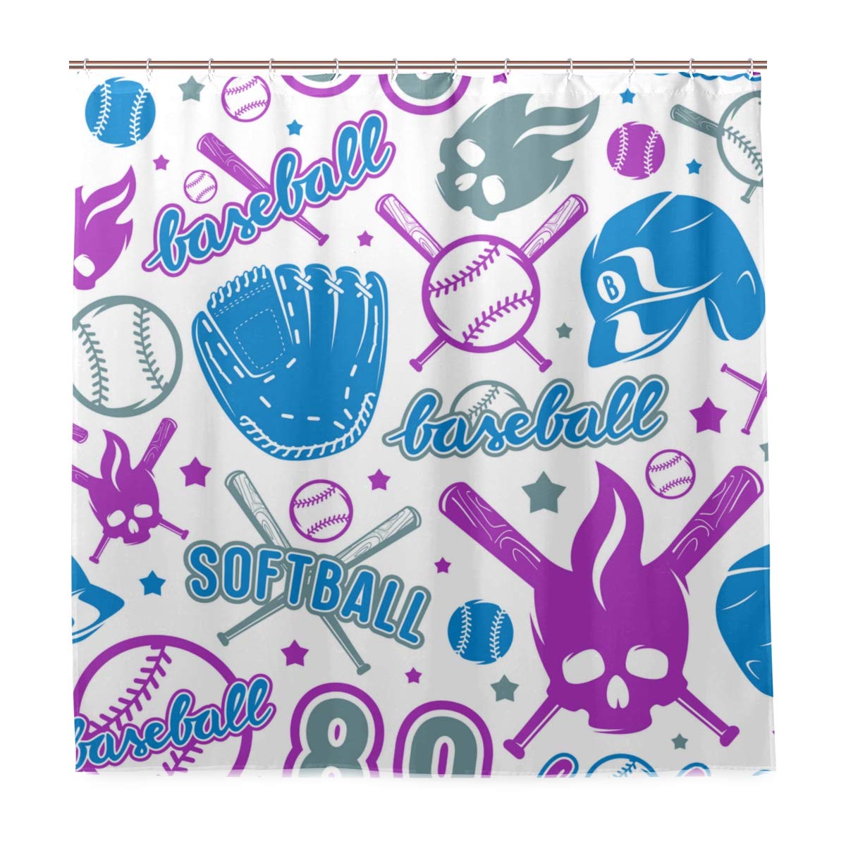 Amazon Com Migaga Decoration Shower Curtain Shower Baseball Softball Seamless Pattern Color Print Bath Curtains Waterproof Fabric Bathroom Decor Set With Hooks 60x72inch Home Kitchen