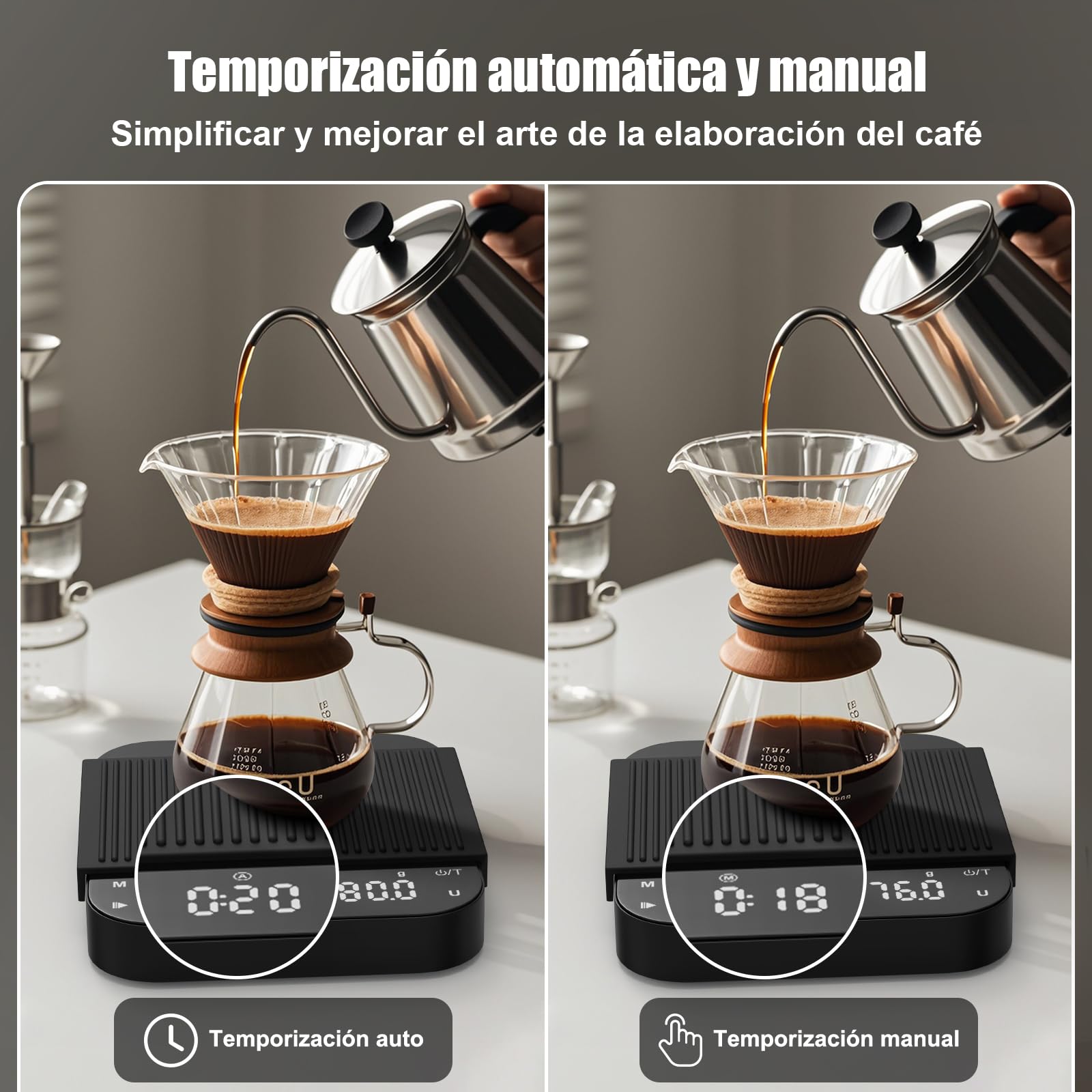 Diyife - Báscula de café de precisión de 0,1 g con temporizador, báscula recargable de espresso de 3 kg/0,1 para café vertido, báscula digital con pantalla LCD retroiluminada, tara automática