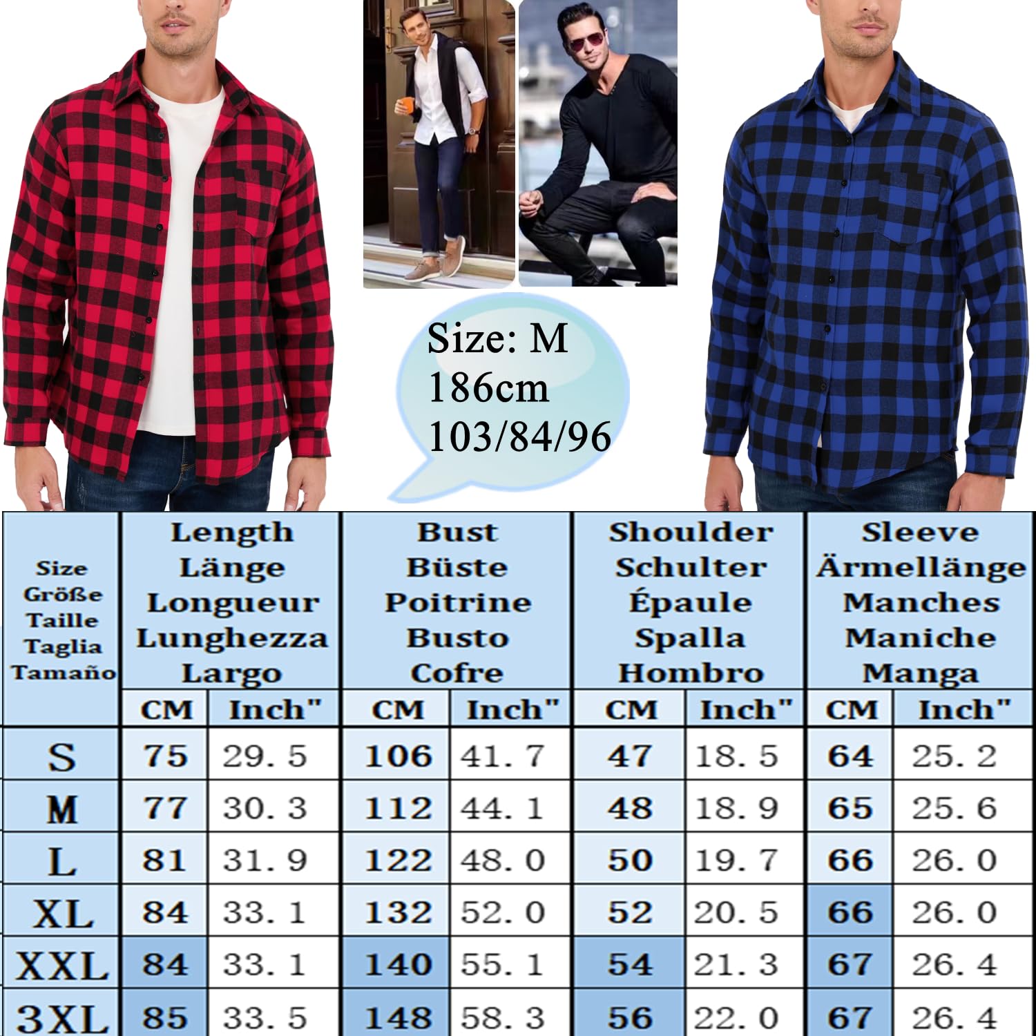 Chemisier Carreaux Coton Homme Chemise Bûcheron Western Veste à Carreaux en Flanelle T Shirt Manches Longues Casual Décontractée Classique Retro Ecossaise Gilet Blouse S-XXXL