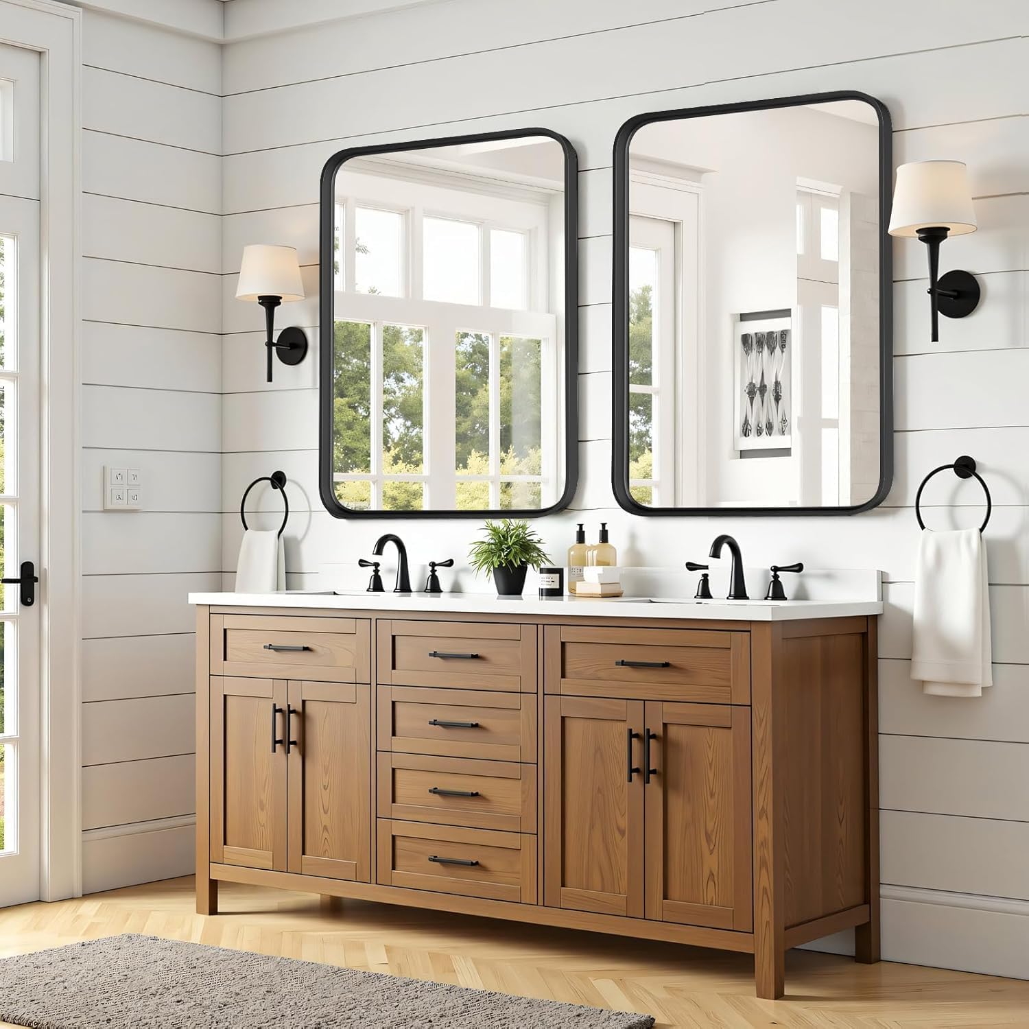 Atilioo Bathroom Mirror for Wall, 30x22 Inch Rectangle Mirror, Matte Black Metal — product photo