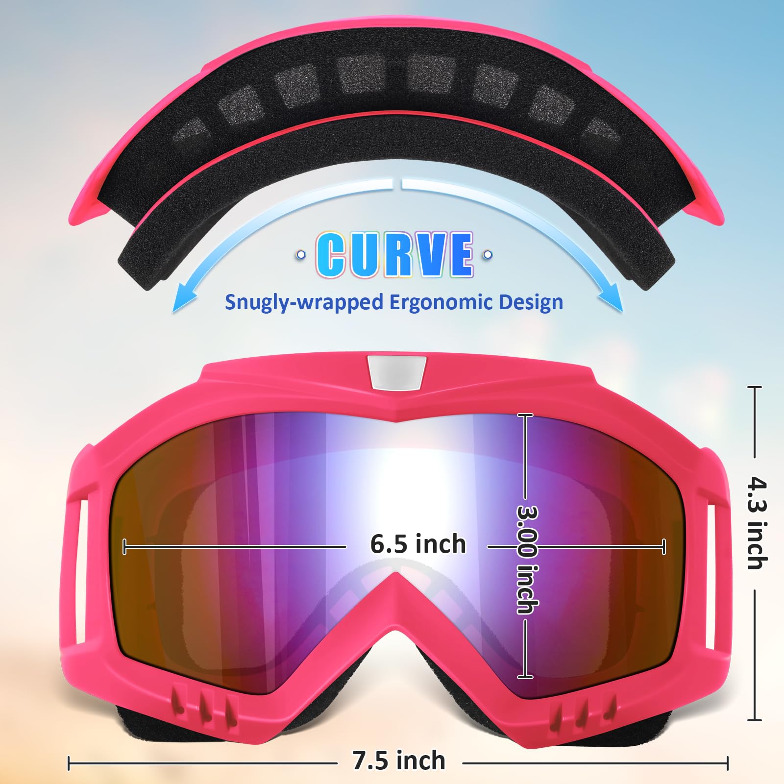 Occhiali da sci da uomo e donna, occhiali da snowboard con protezione UV, anti appannamento, OTG, occhiali da neve per motoslitta, sci, pattinaggio