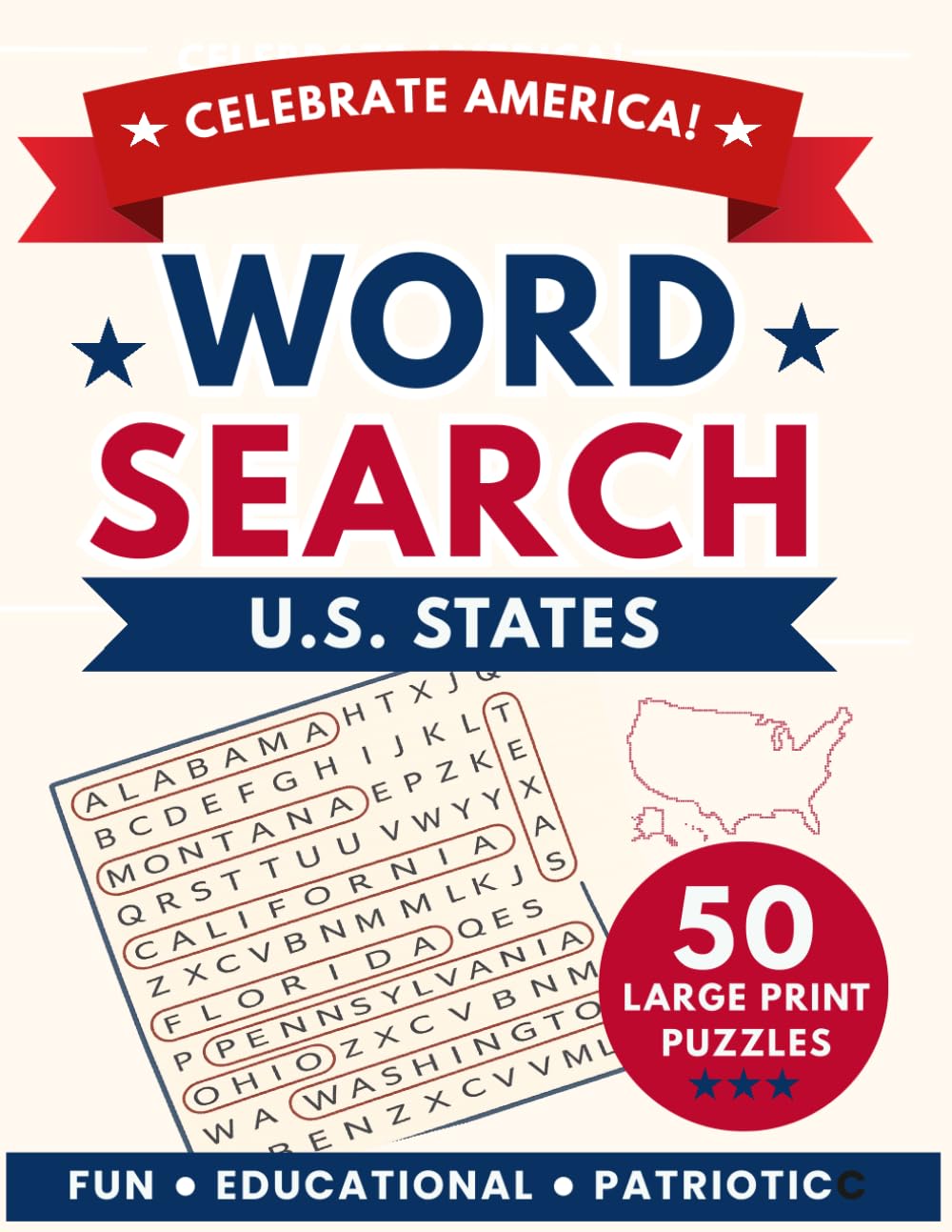 U.S. States Large Print Word Search Puzzles (Celebrate America Word Search Series)